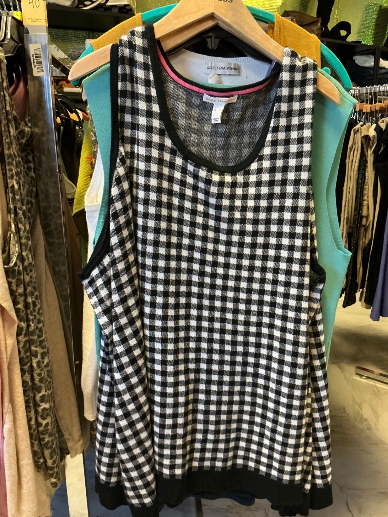 Isaac Mizrahi Live! Sweater Vest 5X Black and White Checkered