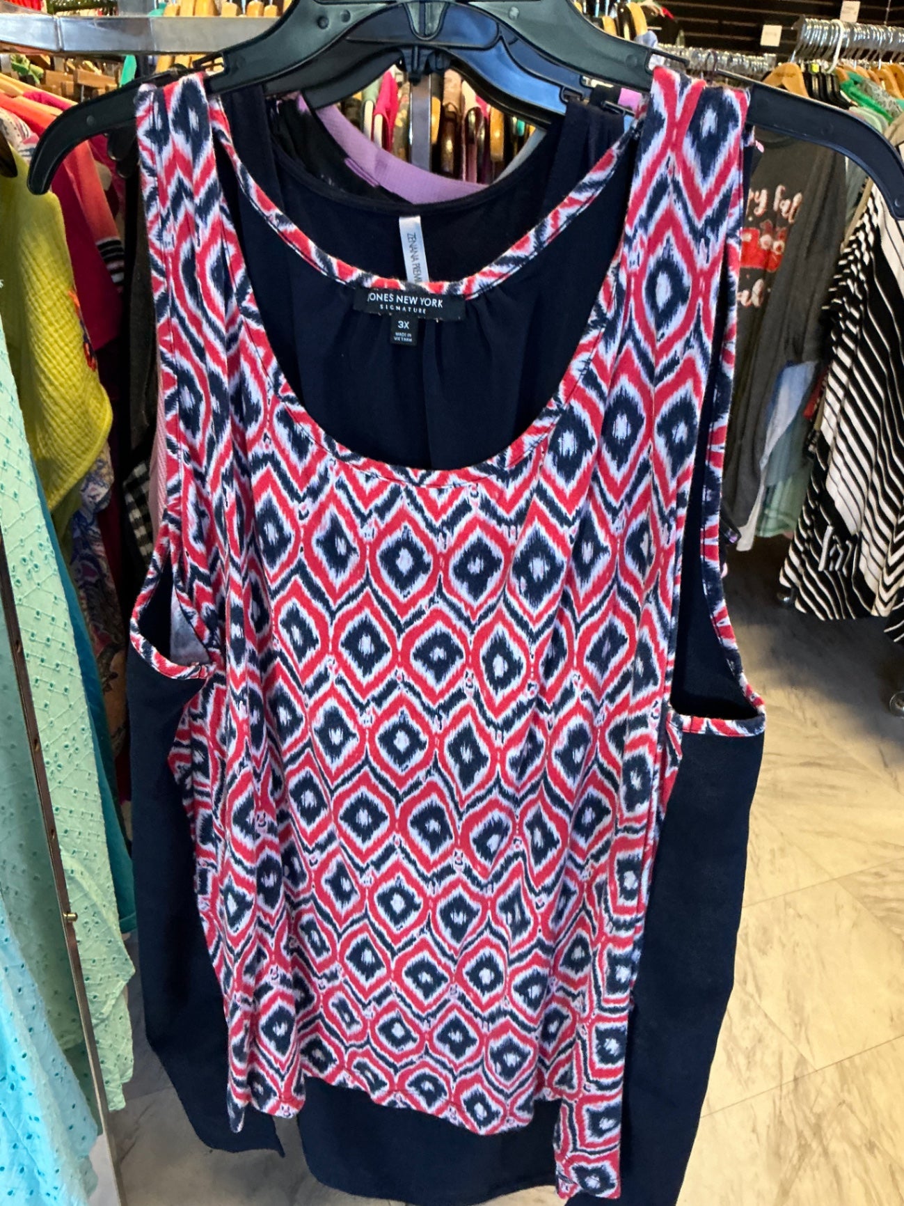 Jones New York Tank Top 3X Red/Navy Print