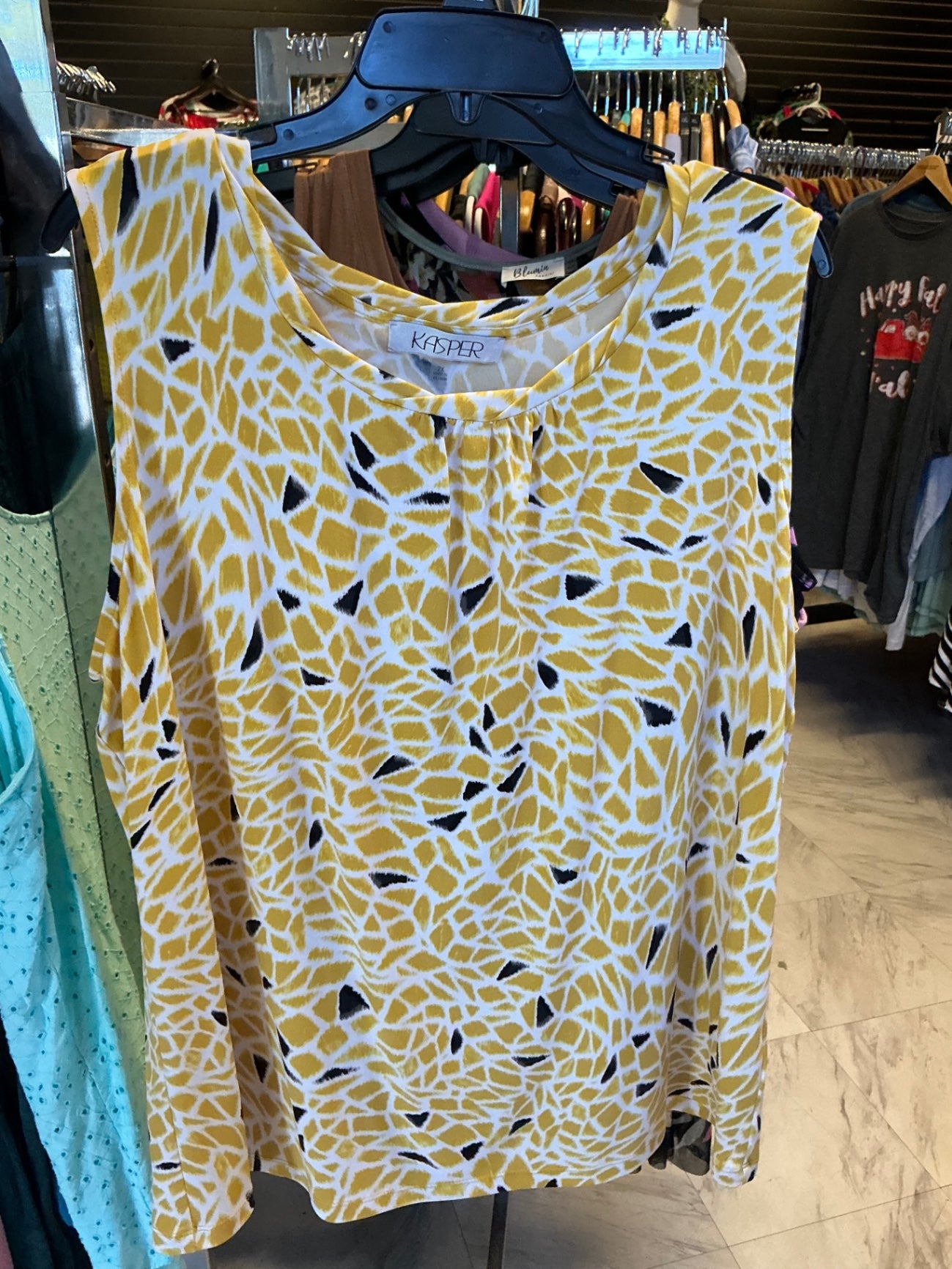 Kasper Sleeveless Top 2X Yellow/White