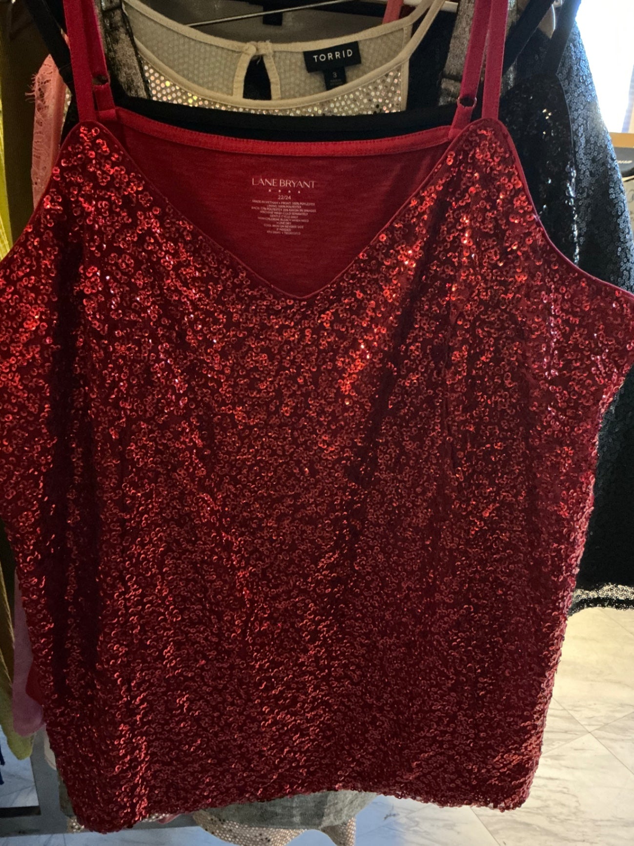 Lane Bryant Sequin Tank Top 22/24 Red