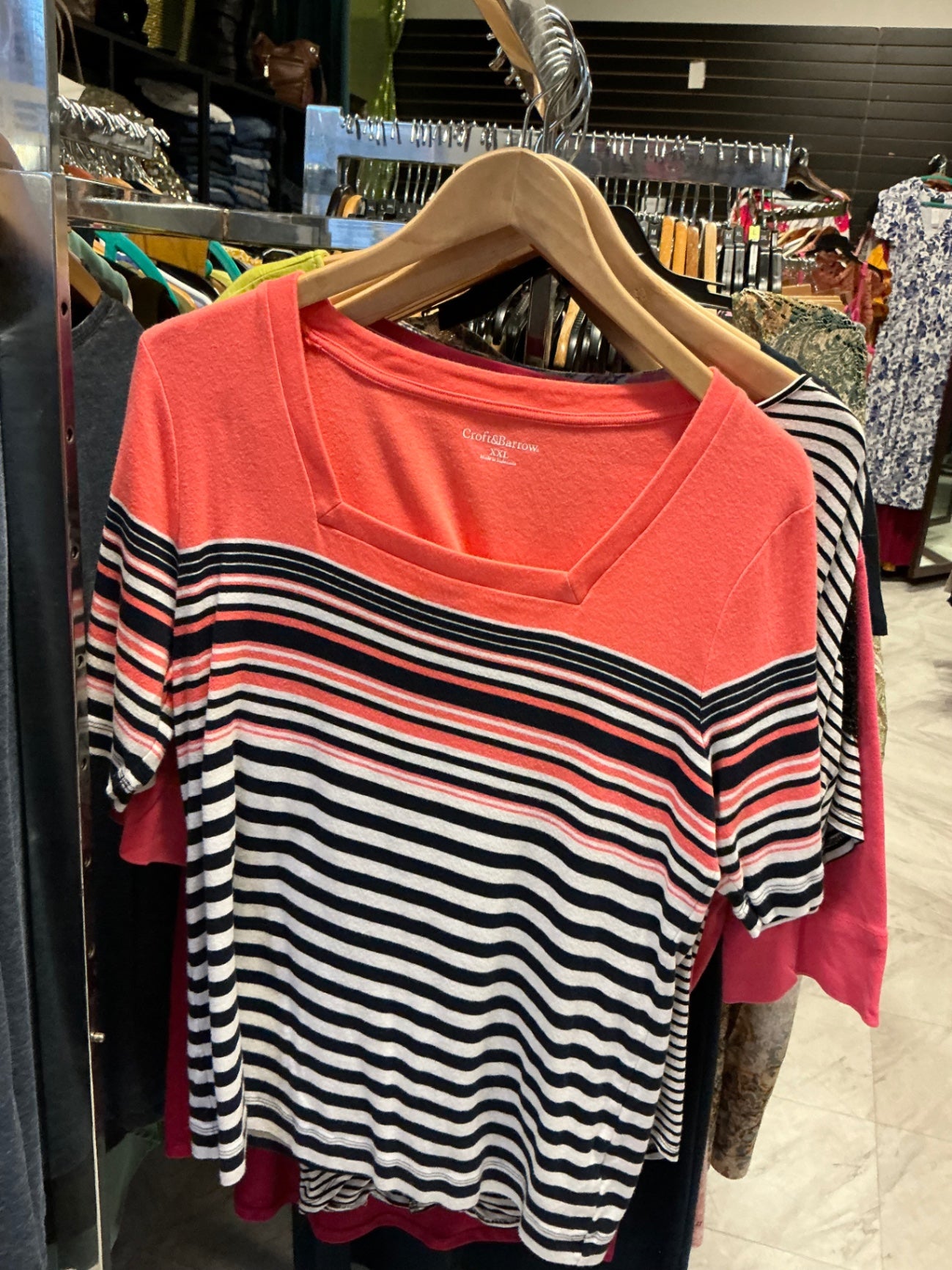 Croft & Barrow T-Shirt 2X Coral and Stripe