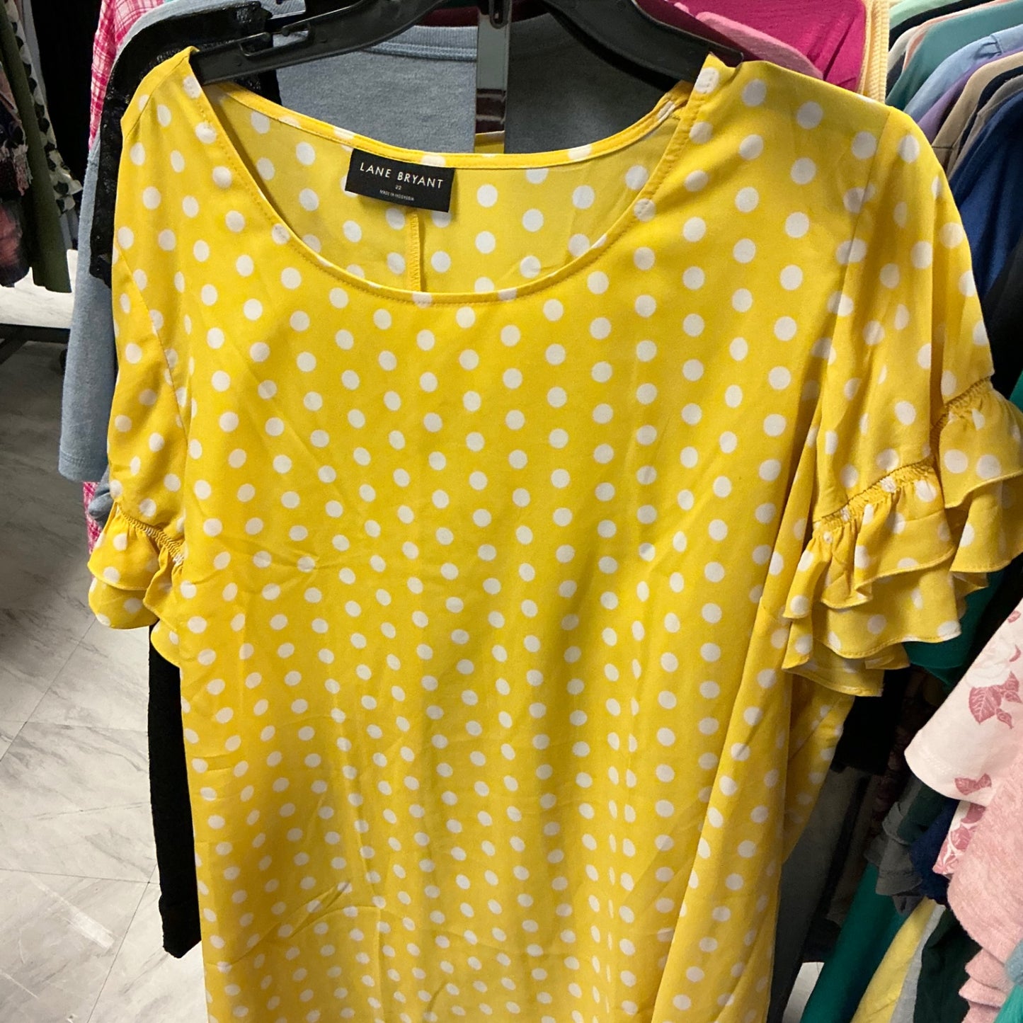 Lane Bryant Blouse 22 Yellow Polka Dot NWOT