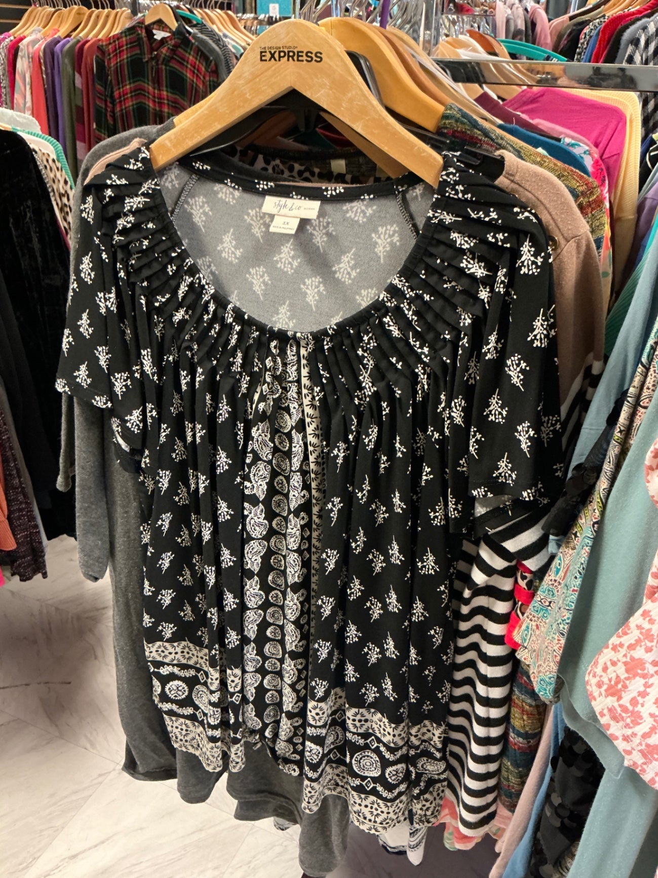 Style & Co. Blouse 1X Black and White