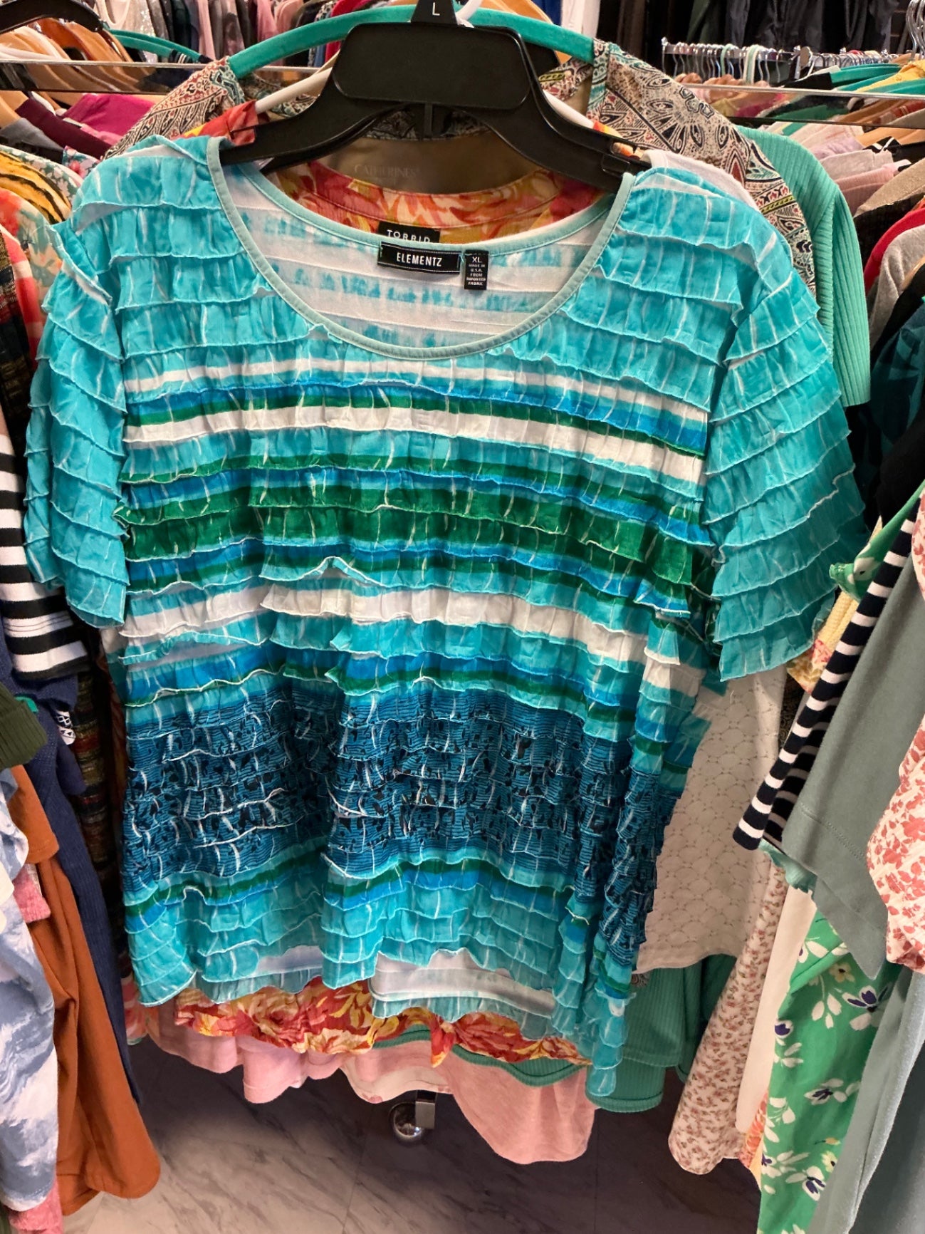 Elementz Blouse XL Teal/Green/White