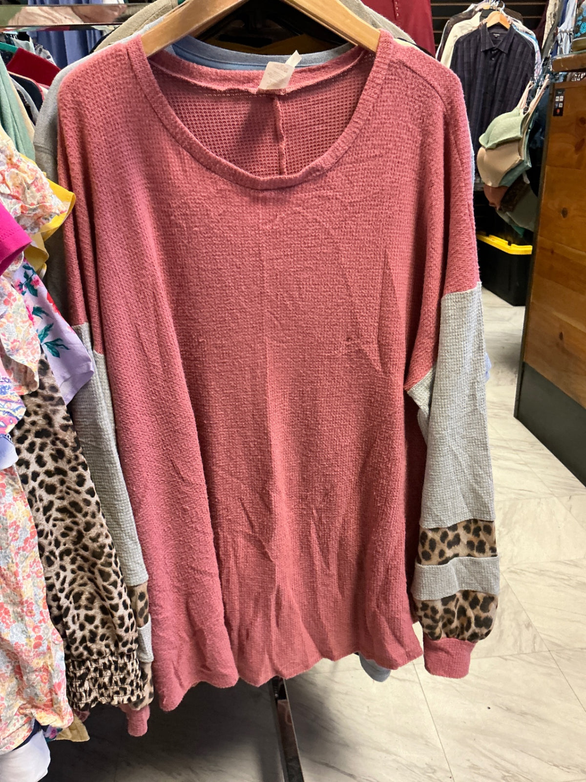 Now N Forever Sweater 3X Pink and Gray with Leopard Print