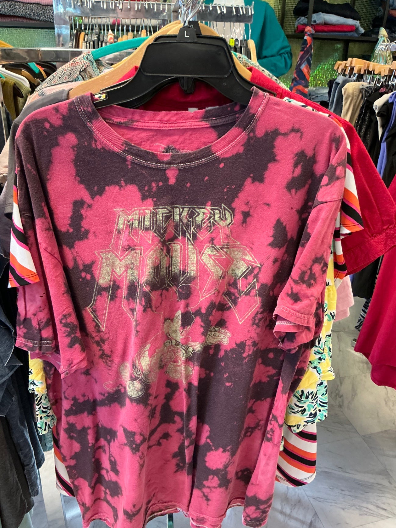Disney T-Shirt L Pink and Black Tie-Dye