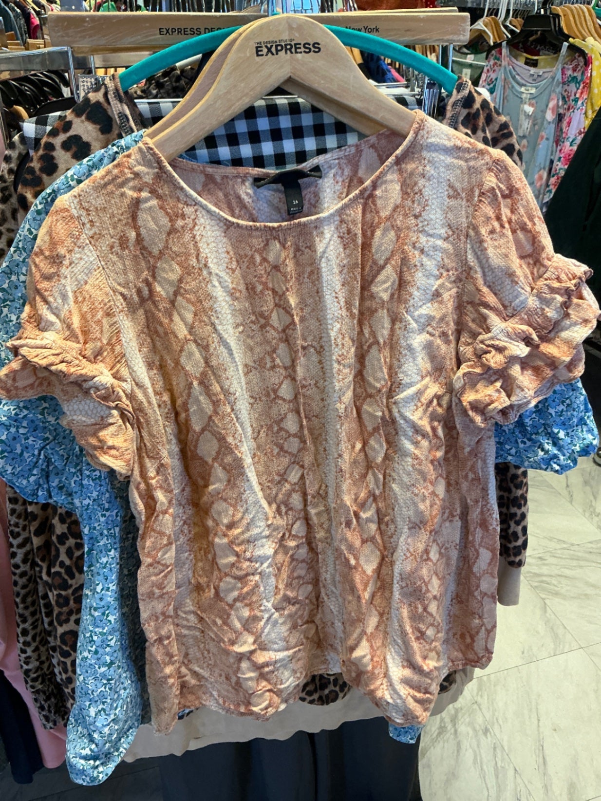 Lane Bryant Blouse 16 Orange Snake Skin