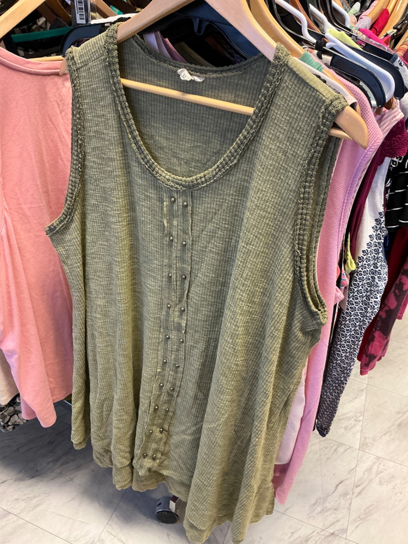 POL Sleeveless Tunic 3X Olive Green