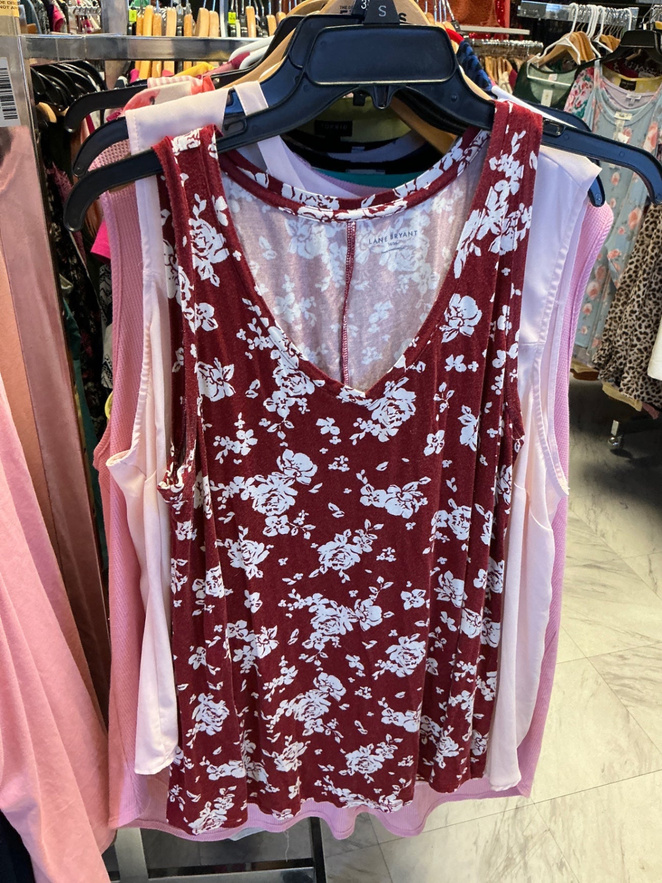 Lane Bryant Sleeveless Top 14/16 Red with White Floral Print