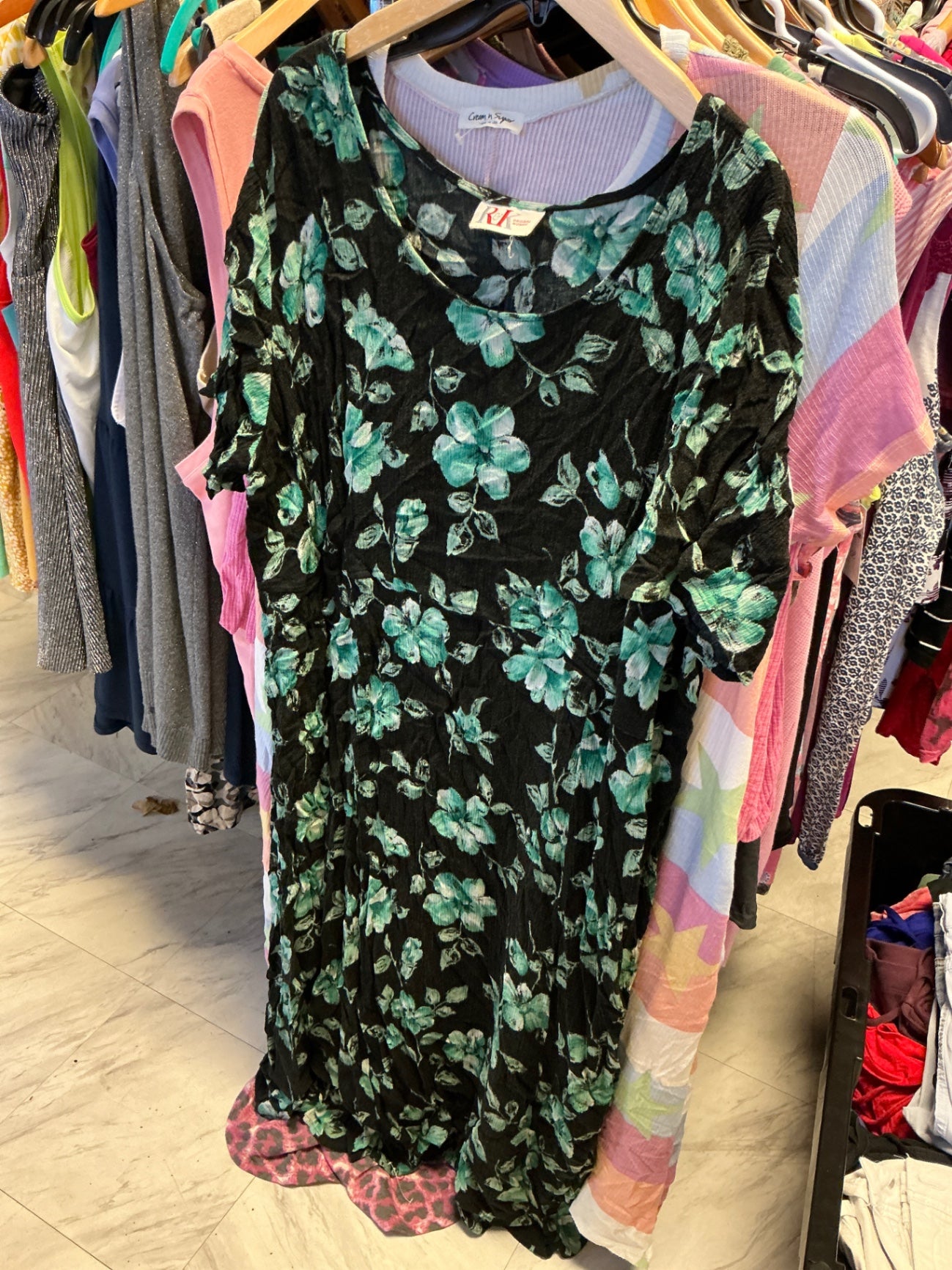 R&K Dress 3XL Black with green floral print