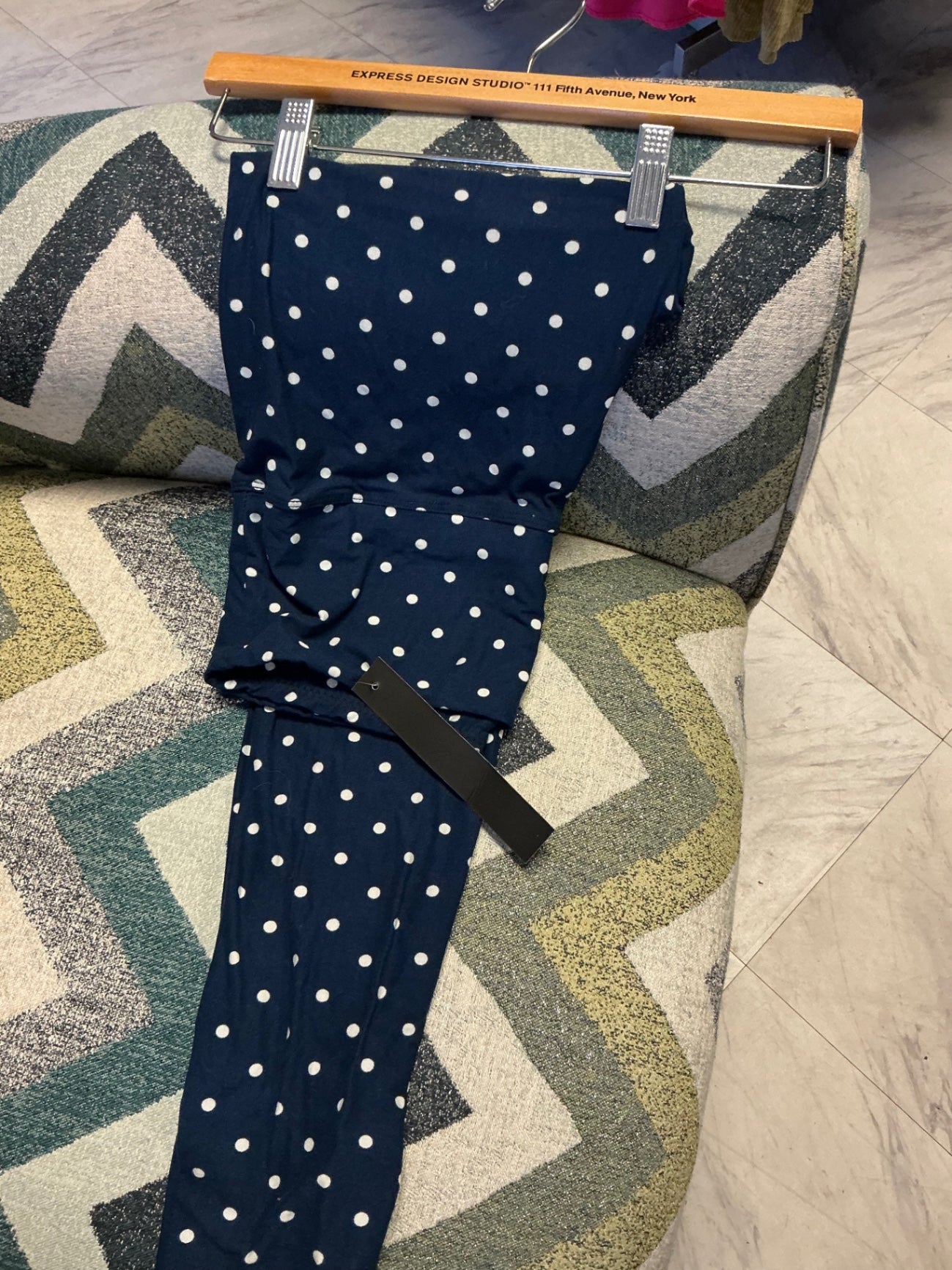 Leggings Depot Leggings O/S Navy Blue with White Polka Dots