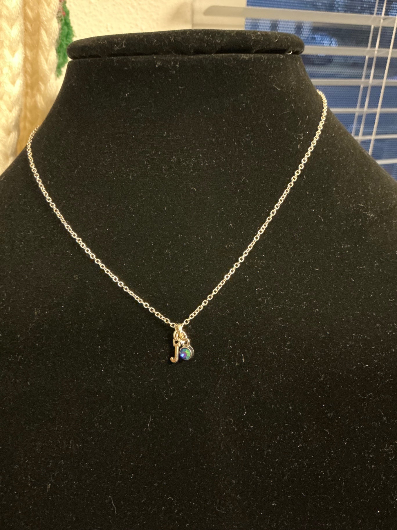 Necklace Silver J w/ Jewel