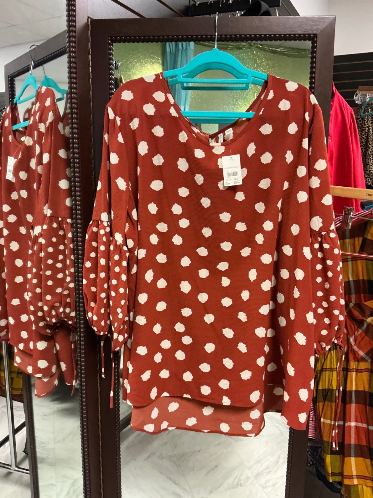 EST. 1946 Blouse 26/28 Rust/Wht NWT