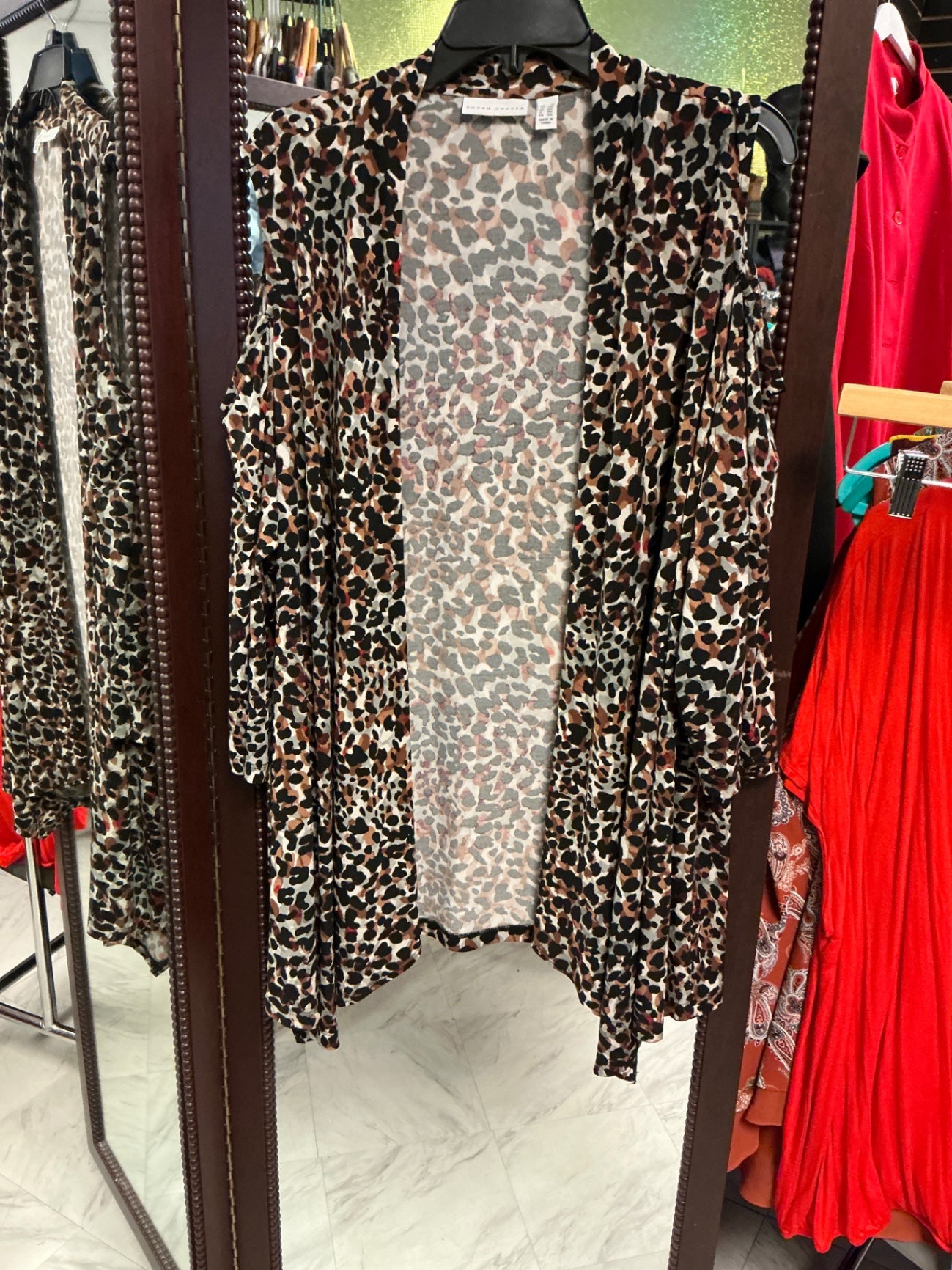 Susan Graver Cold Shoulder Cardigan Leopard print