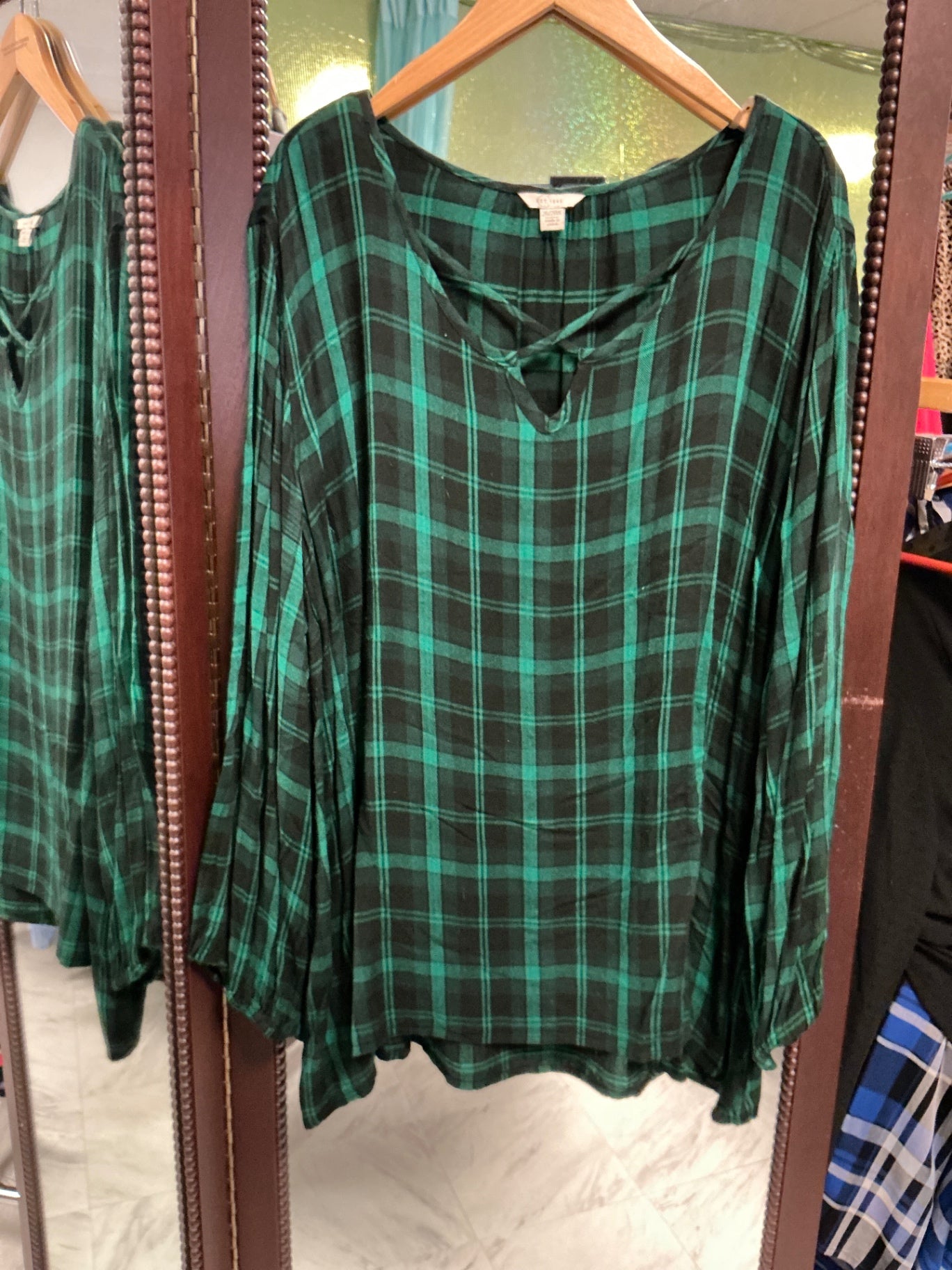 EST. 1946 Plaid Blouse 26/28 Green and Black