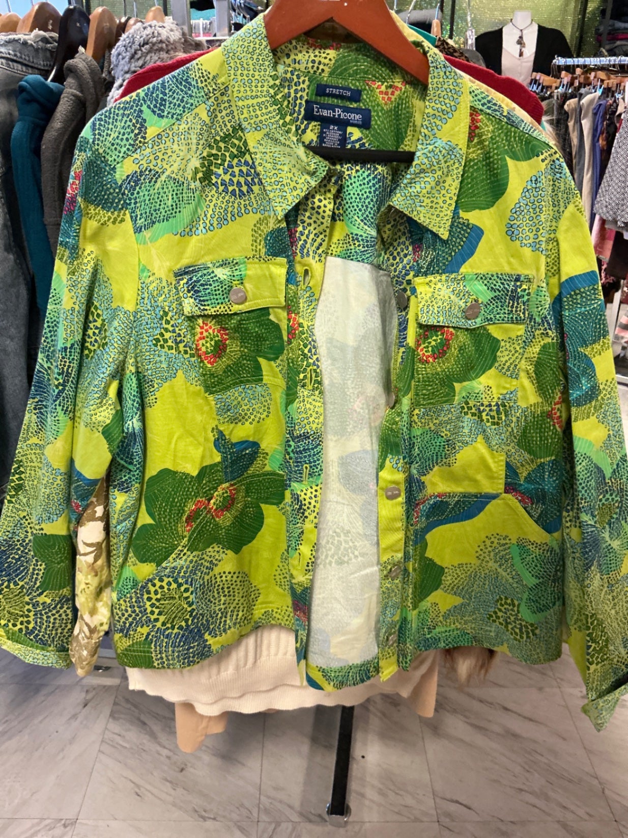 Evan-Picone Jacket 2X Multicolored with green emphasis
