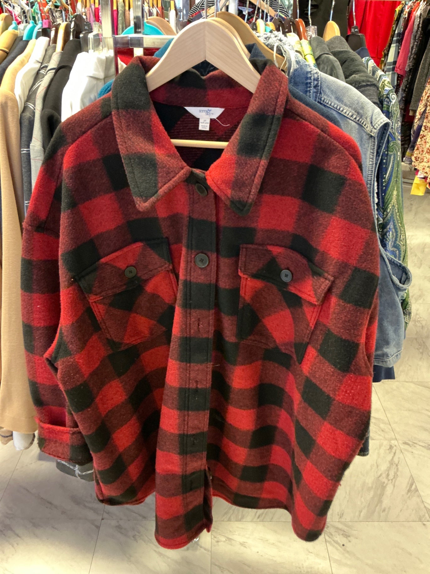 Terra & Sky Flannel Shacket 3X Red and Black Plaid