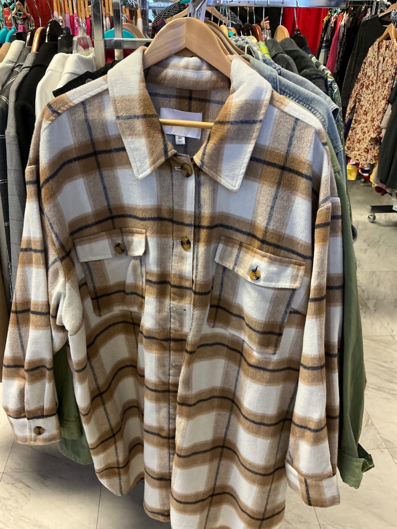 theGet Shacket 3XL Brown and White Plaid
