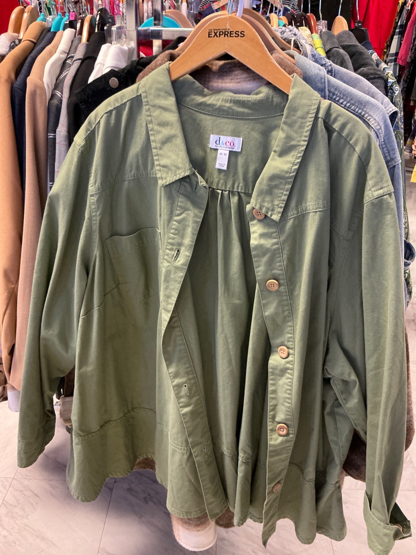 d&co Button-Up Shirt 5X Olive Green