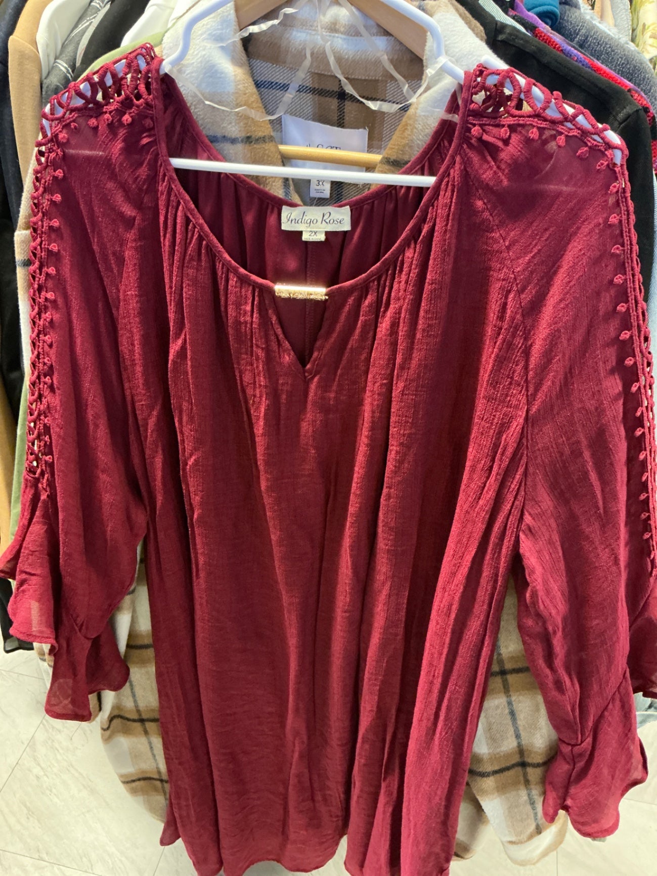 Indigo Rose Dress 2X Burgundy