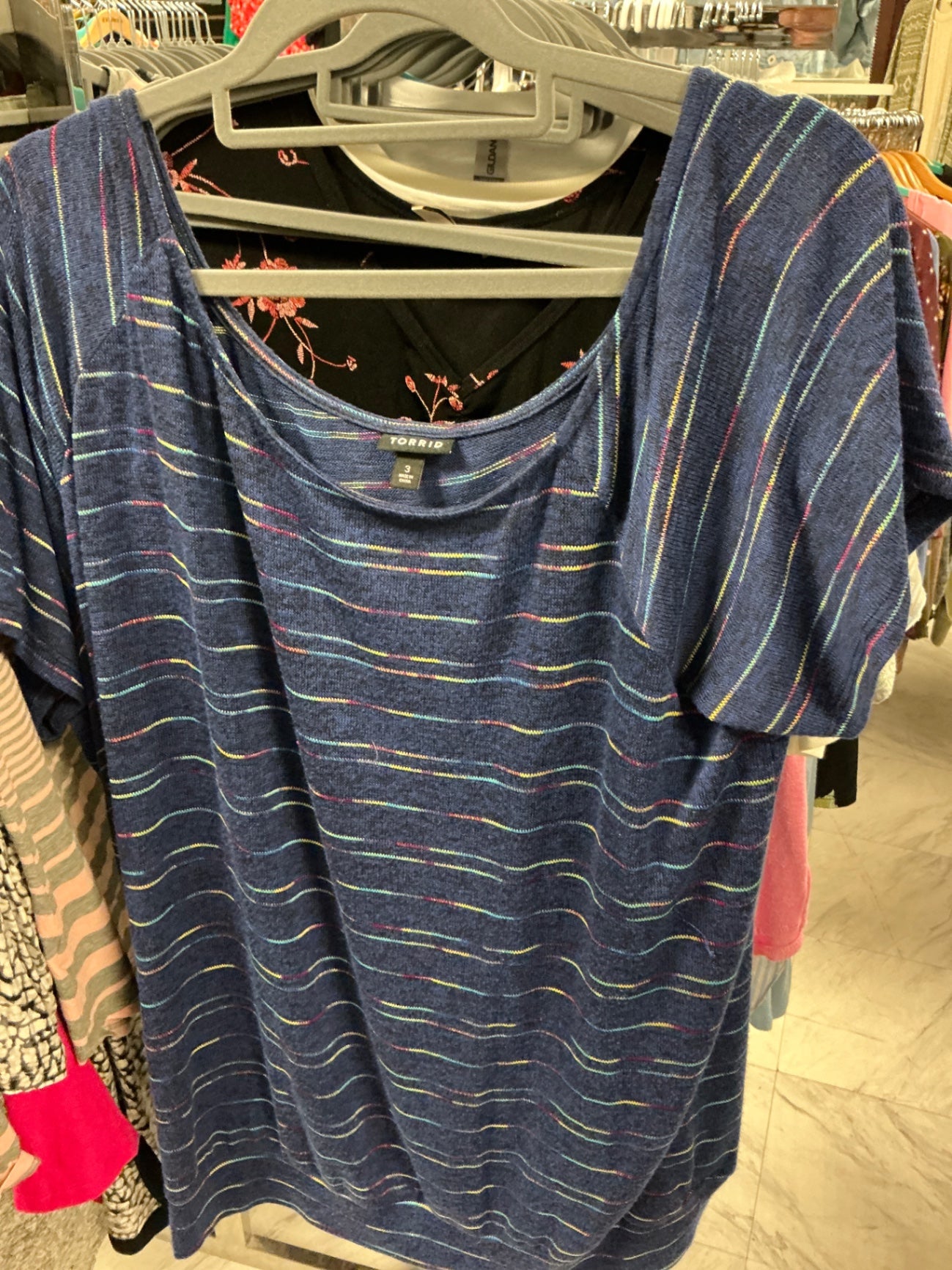 Torrid Blouse Cold Shoulder 3 Navy with Multicolored Stripes