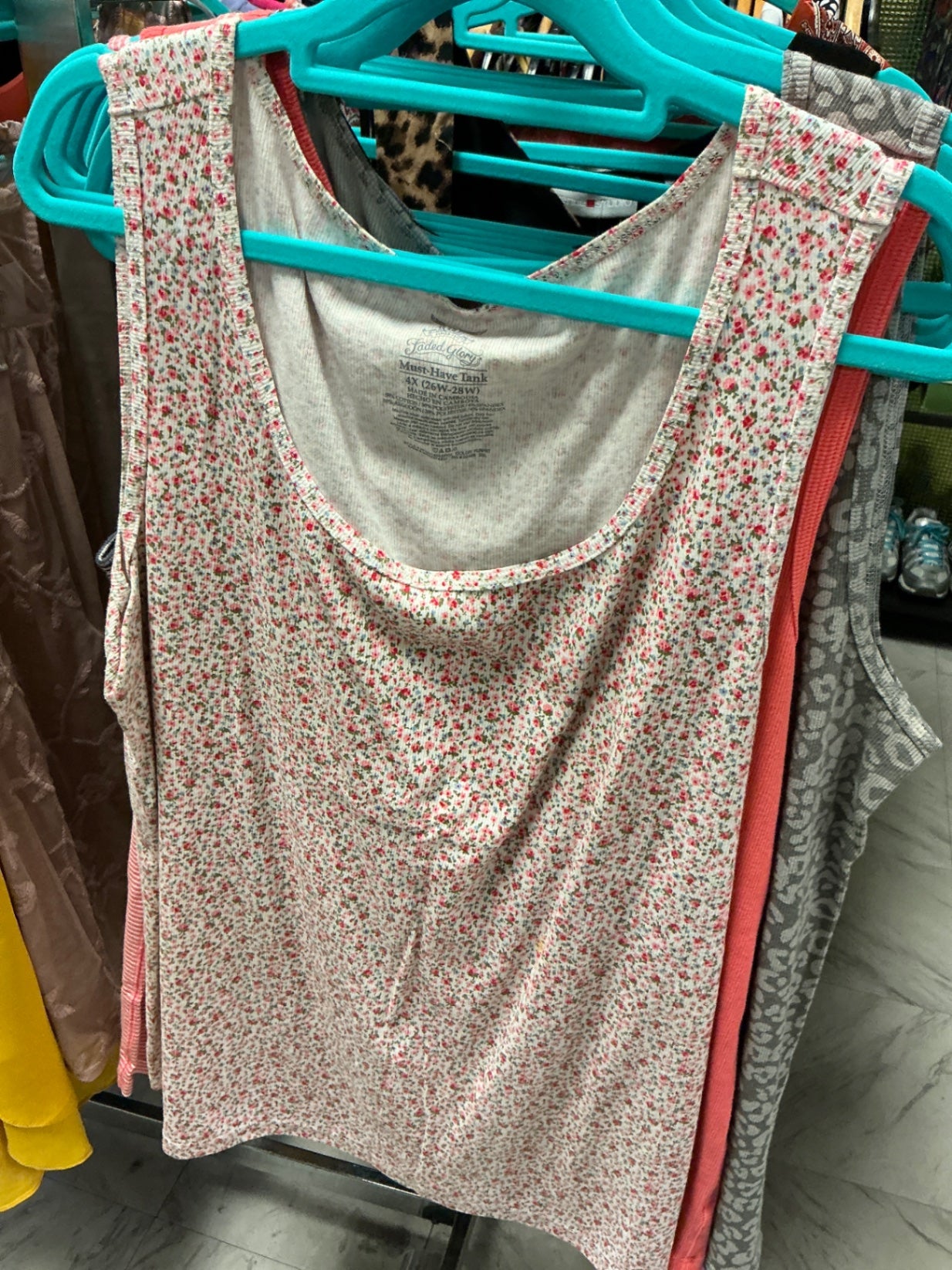 Faded Glory Tank Top 4X Multicolor with floral print