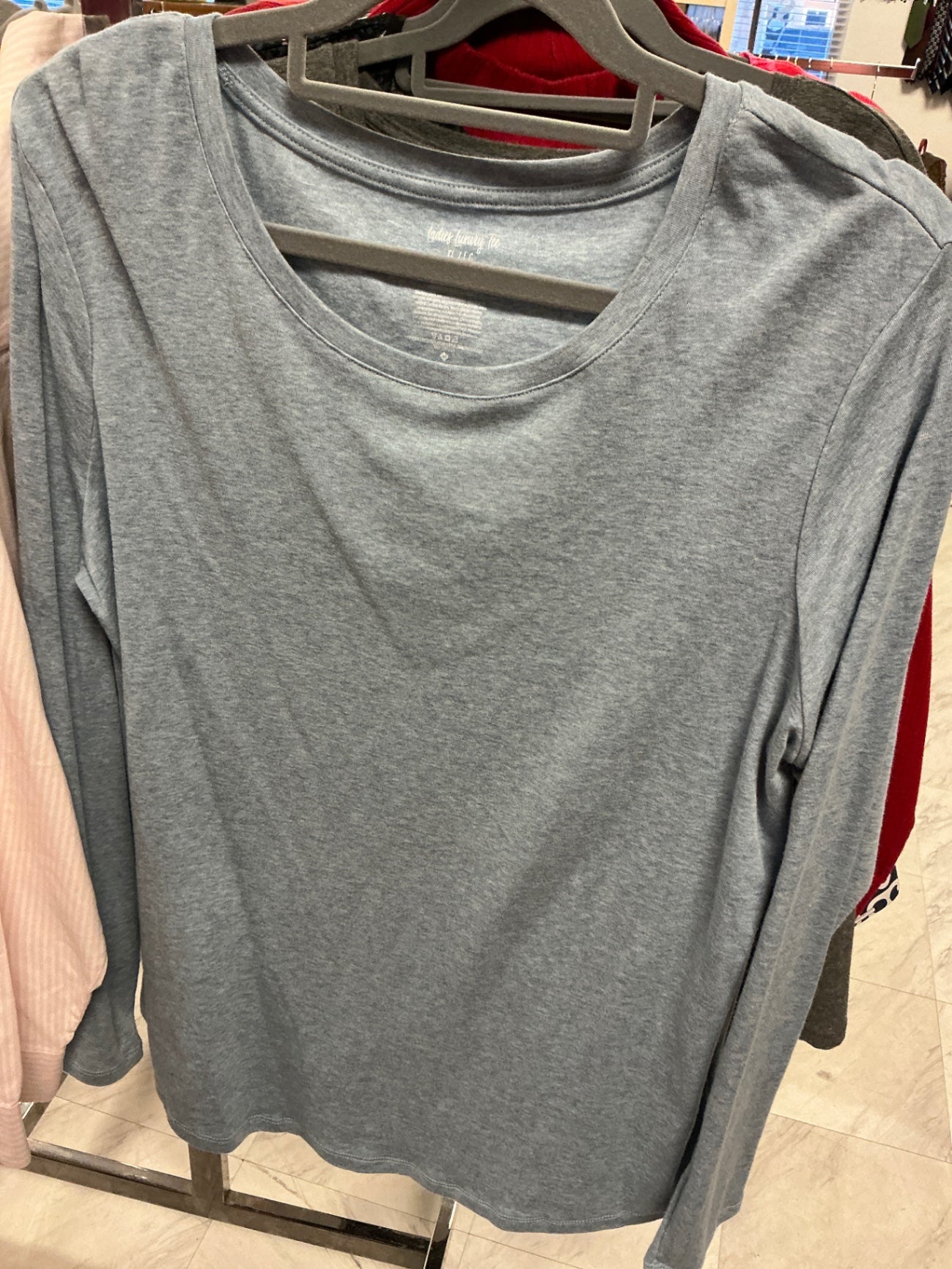 Ladies Luxury Tee Long Sleeve T-Shirt XL Heather Blue