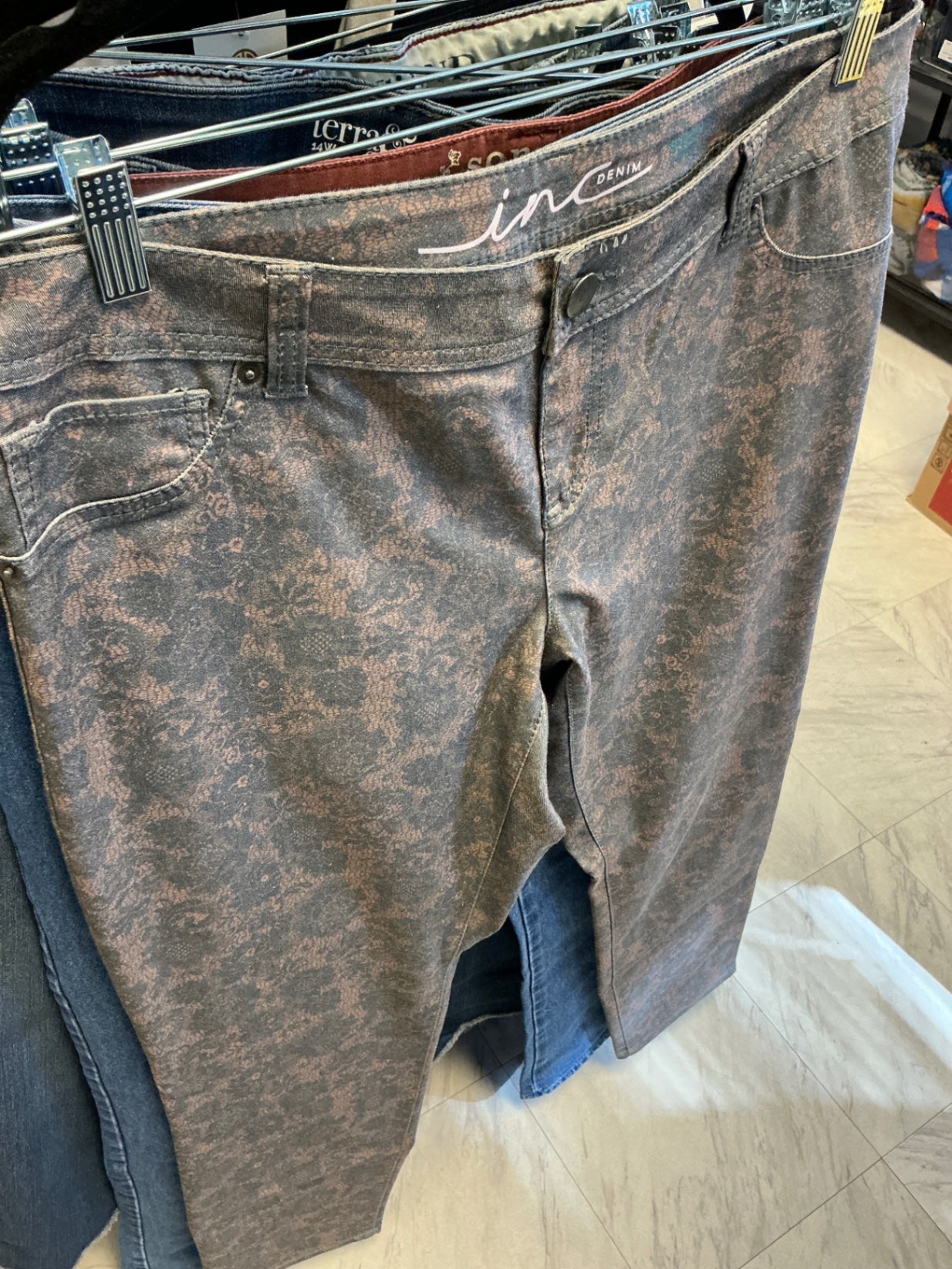INC Jeans 14 Gray with floral pattern