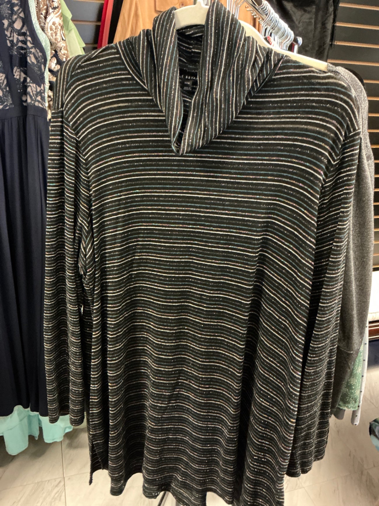 Lane Bryant Blouse 14/16 Black with Multi-Colored Stripes