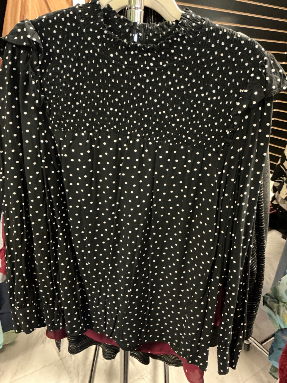 Loft Blouse XL Black with White Polka Dots