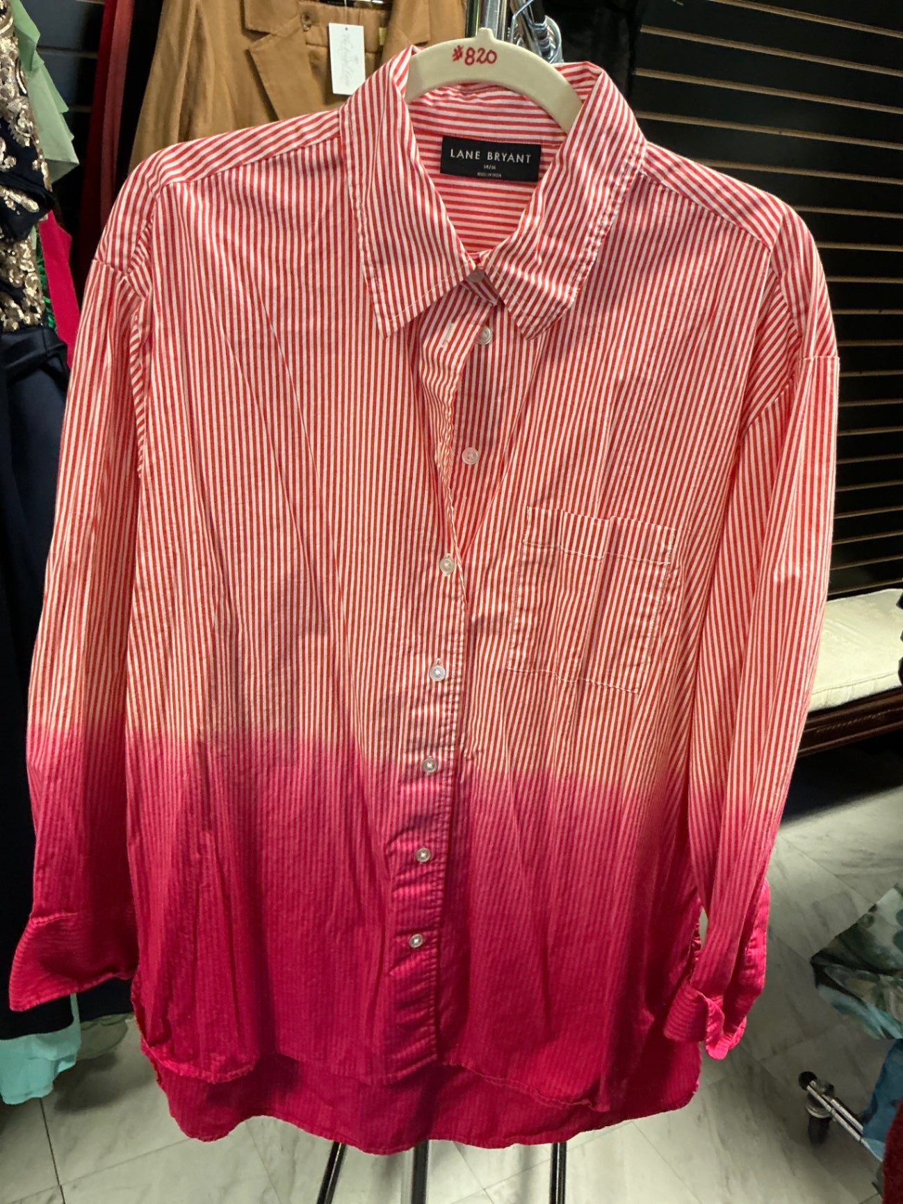 Lane Bryant Button-Up Shirt 14/16 Red Ombre