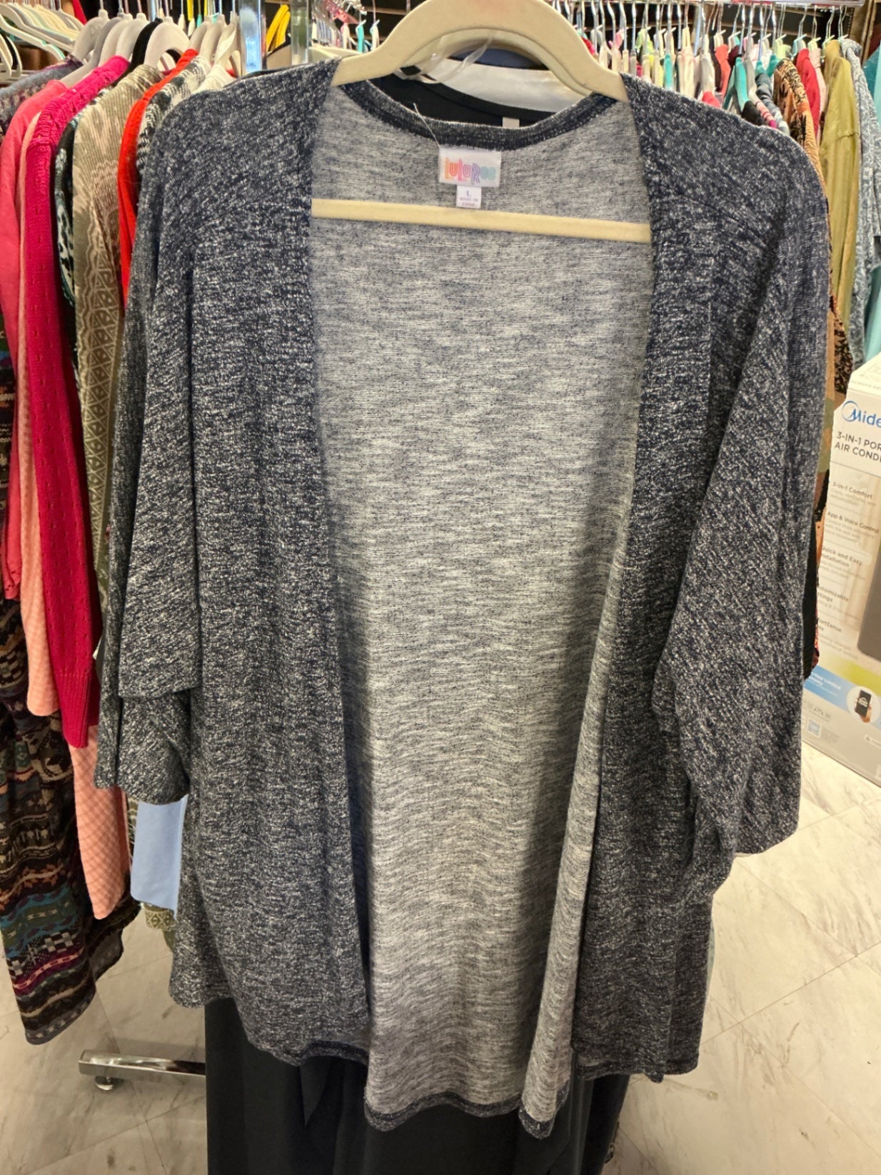 LulaRoe Cardigan L Heather Blue NWOT