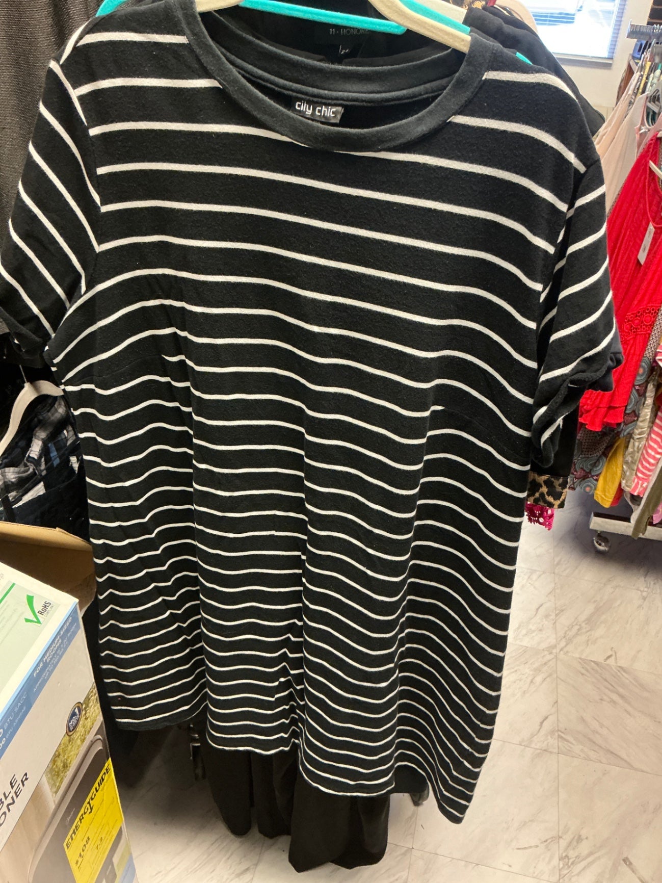 City Chic T-Shirt Dress 20 Black and White Striped