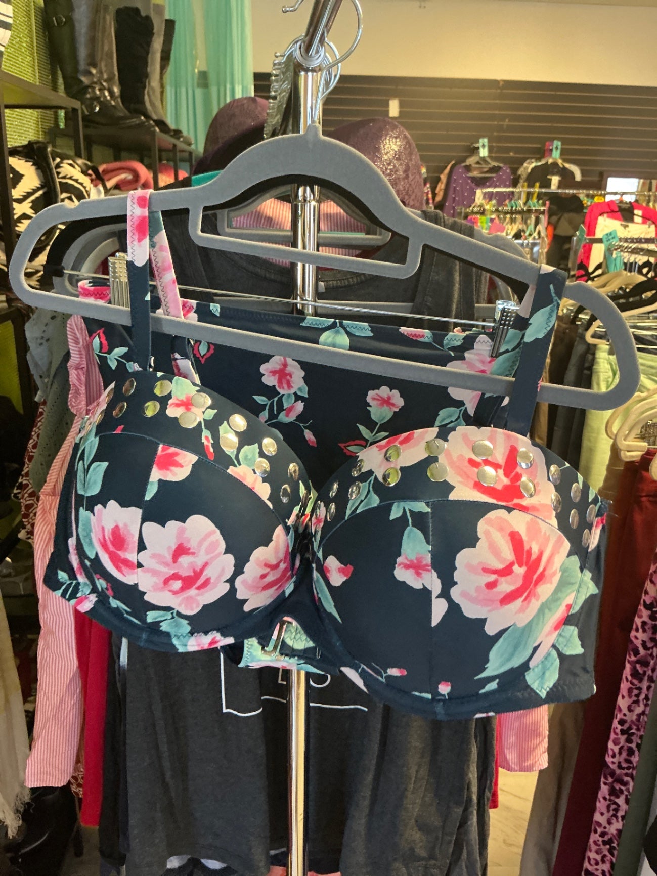 Paramour Swimsuit top 3X Navy Blue with Floral Print