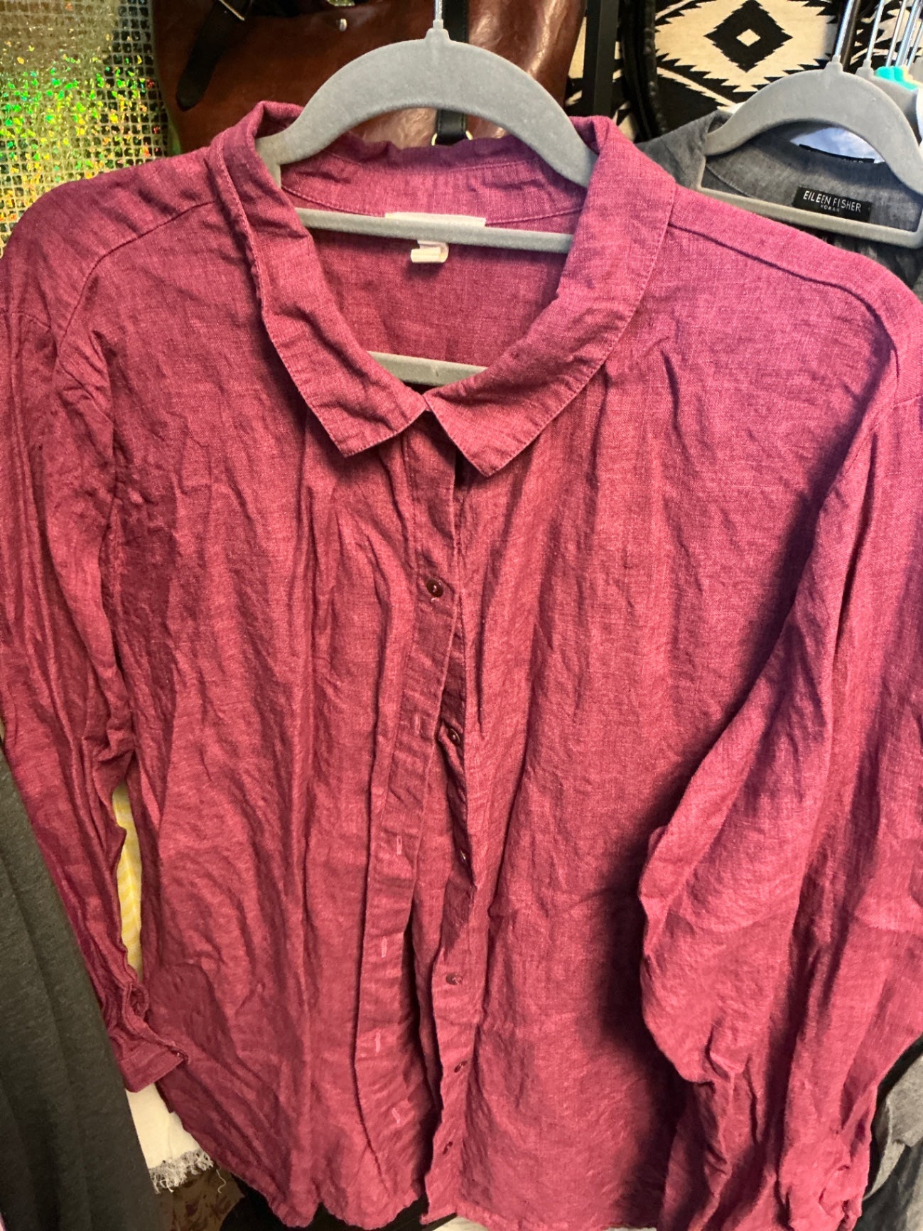 Eileen Fisher Button-Up Shirt 2X Maroon