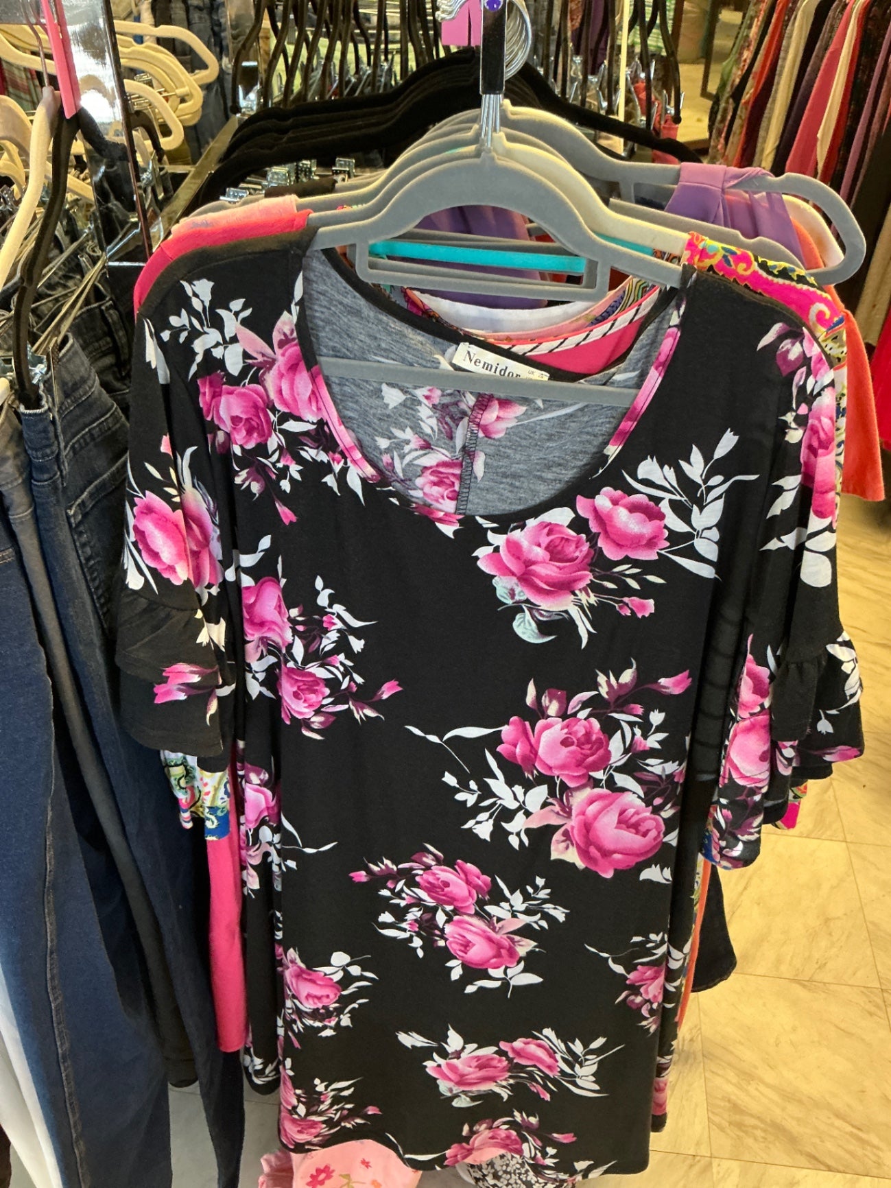 Nemidor T-Shirt 22 Black with Pink Floral Print