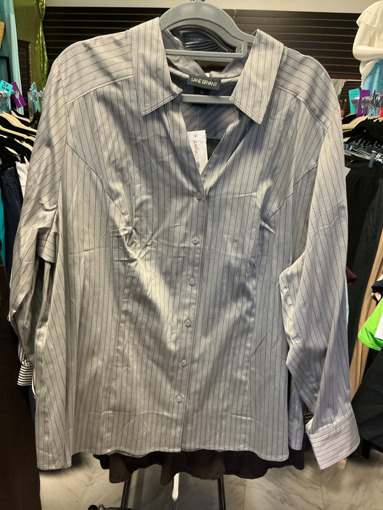 Lane Bryant Button-Up Shirt 28 Gray