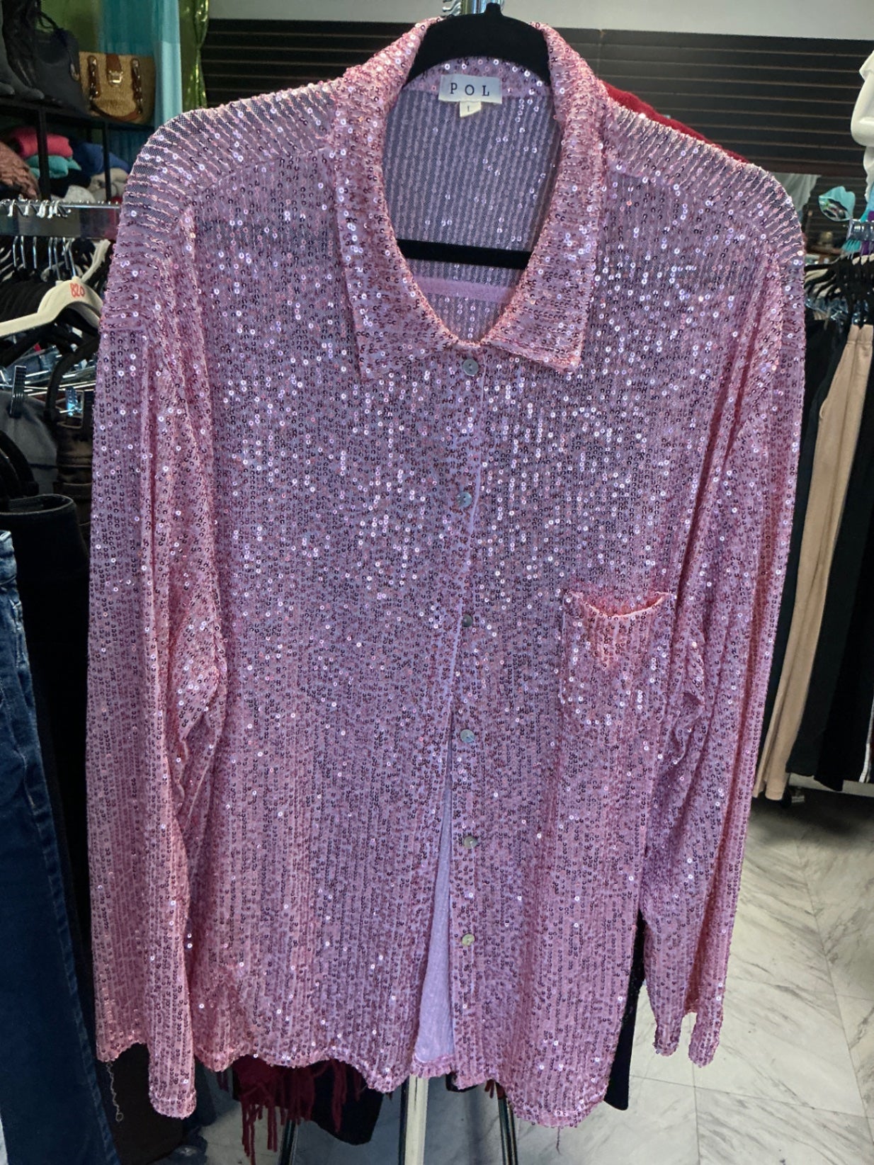 POL Button-Up Shirt L Pink