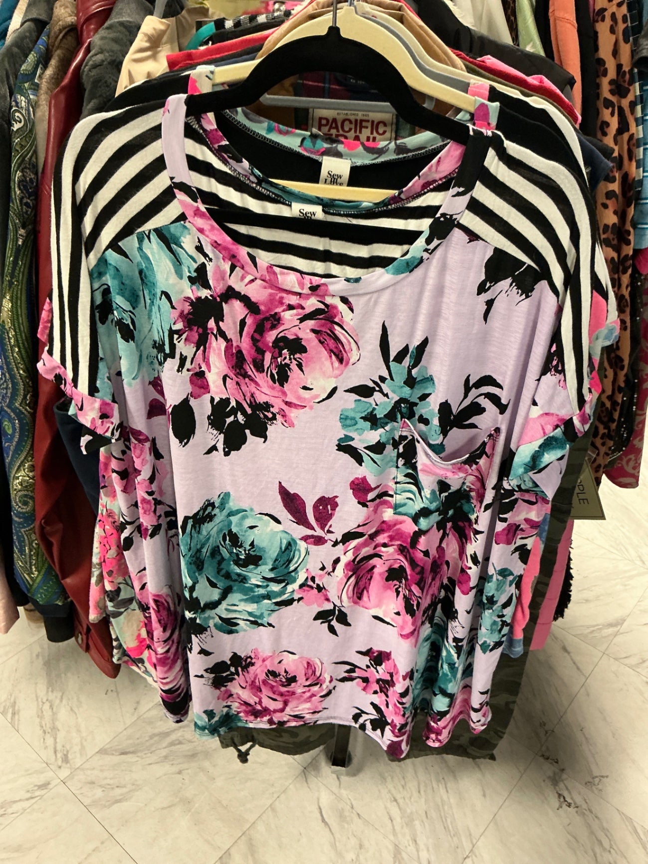 Sew In Love T-Shirt 3X Lavender with Floral Print