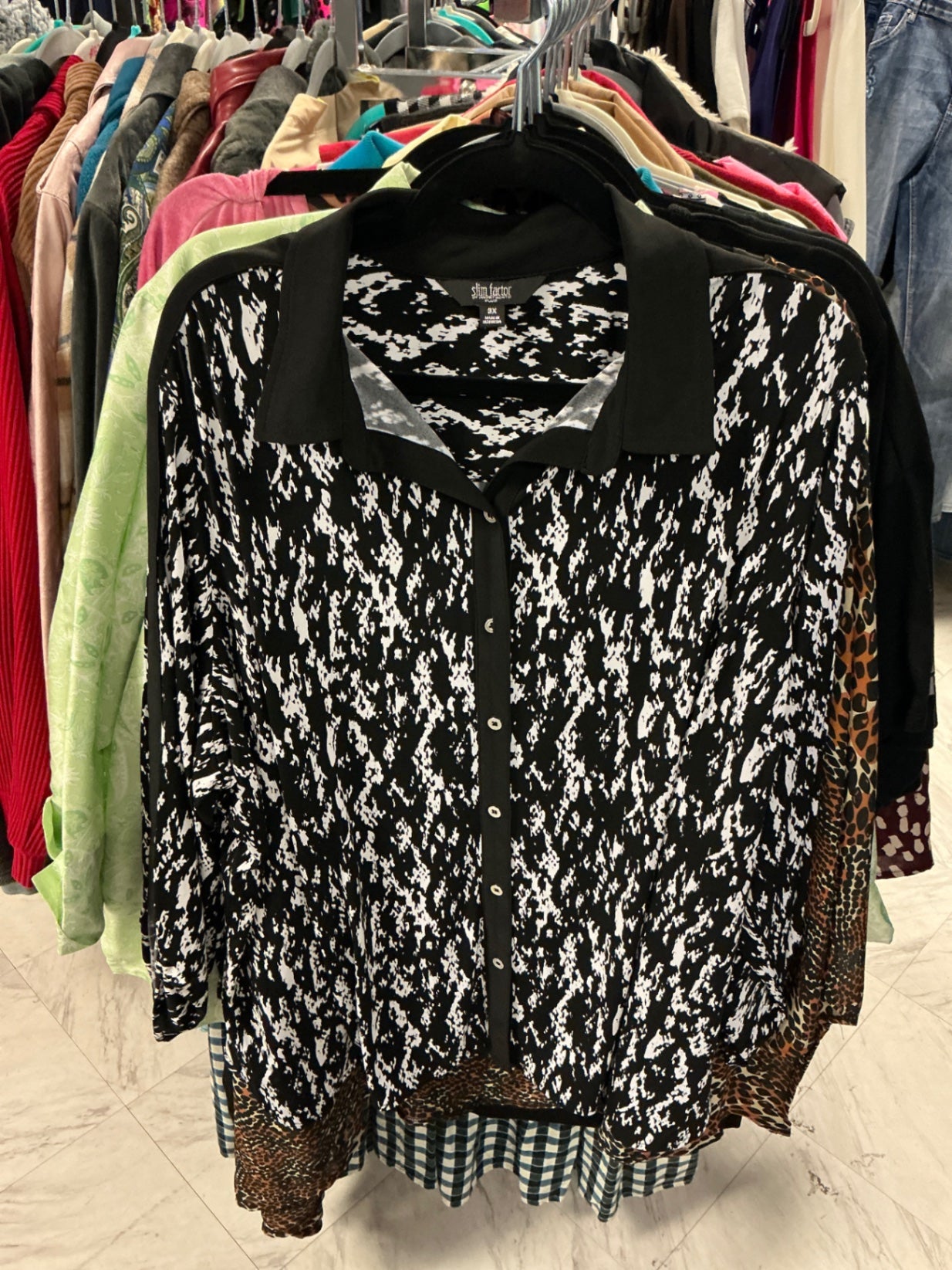 Slim Factor Blouse 3X Black and White