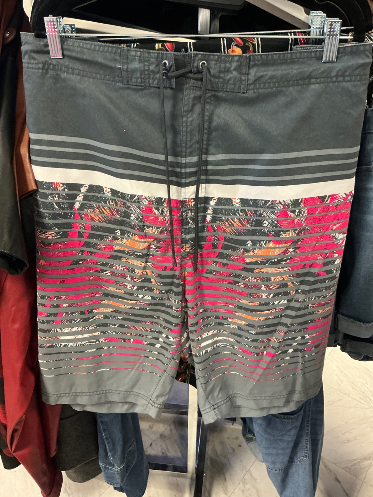 Swim Shorts - Gray with Pink and Multicolor Accents - 4XB