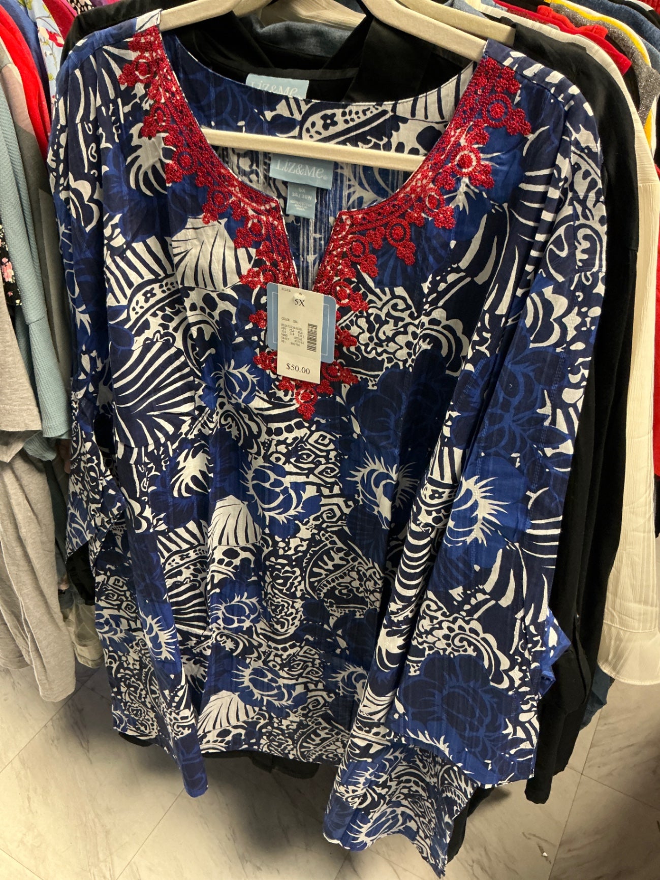 Liz & Me Blouse - Navy blue, White, Red - 5X NWT
