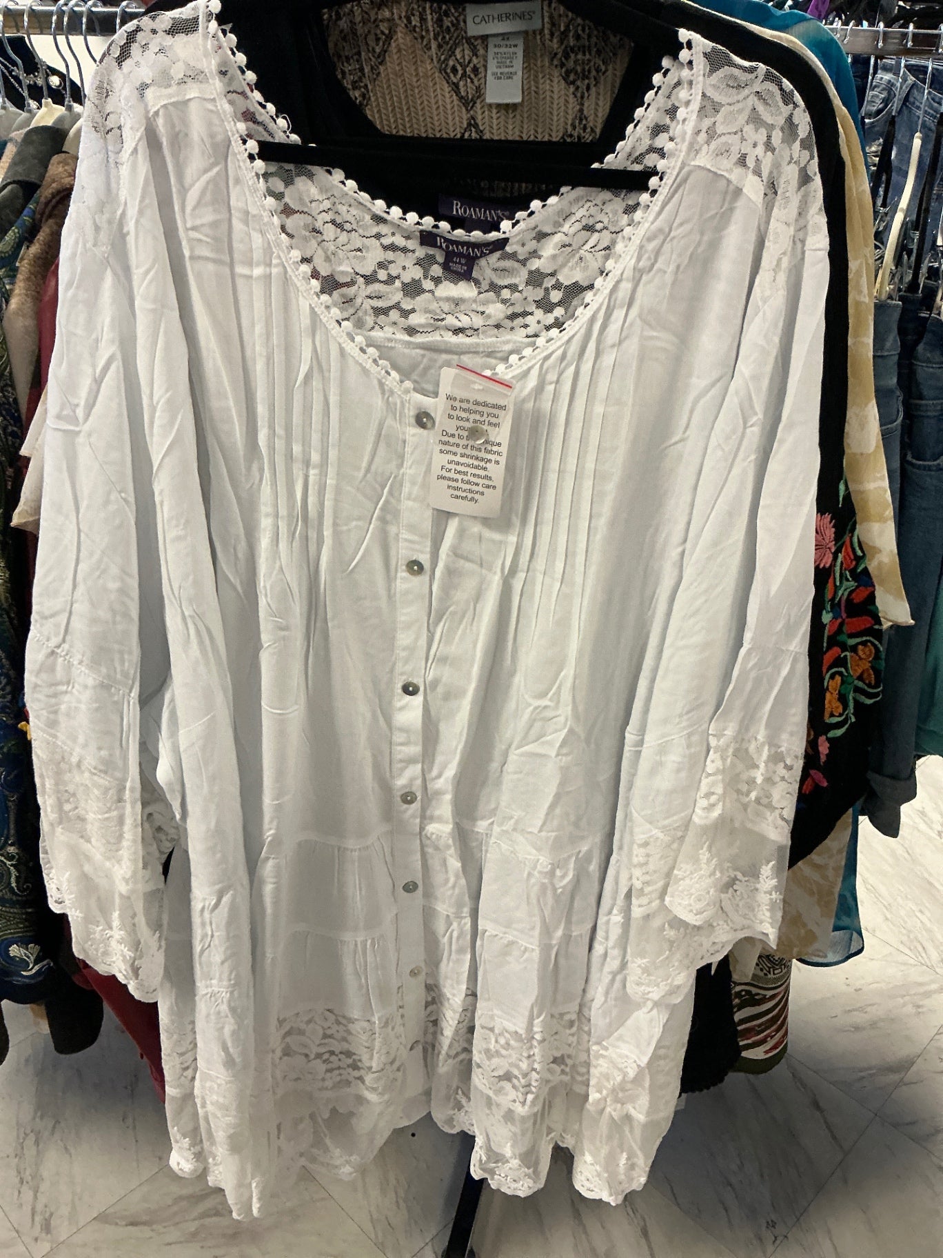 Roaman's Blouse - White - 44W NWT