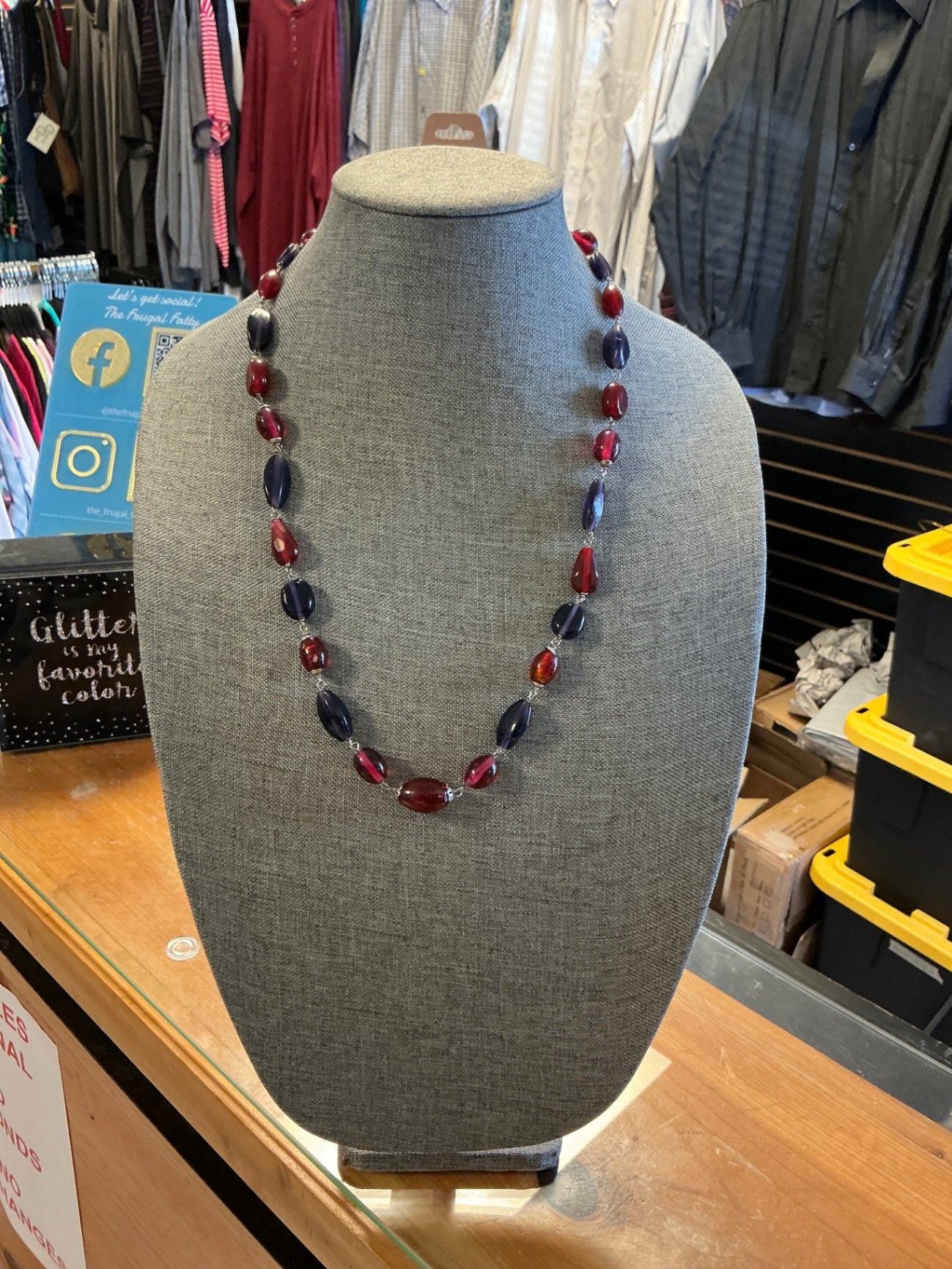 Necklace - Red and Navy Blue -