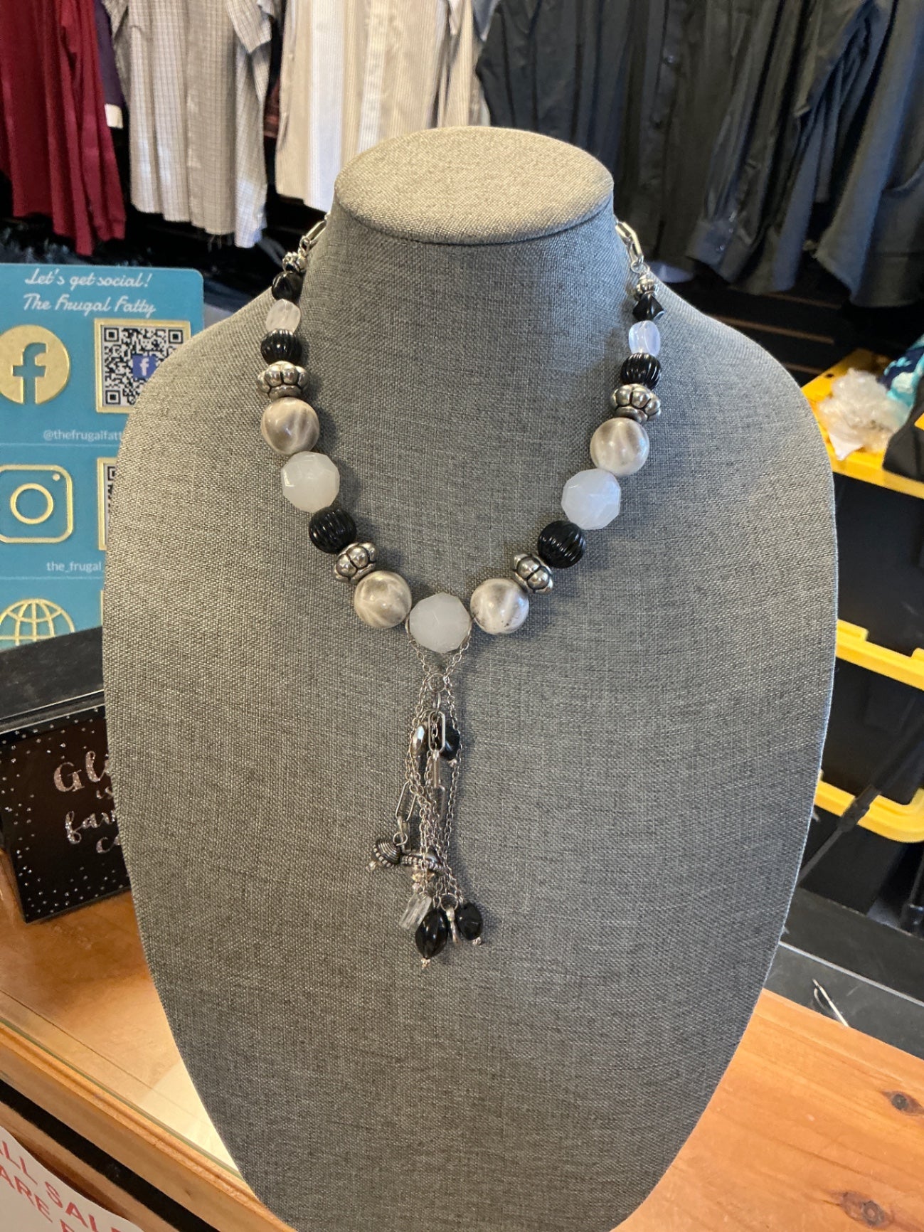 Necklace - Black, White, Silver -
