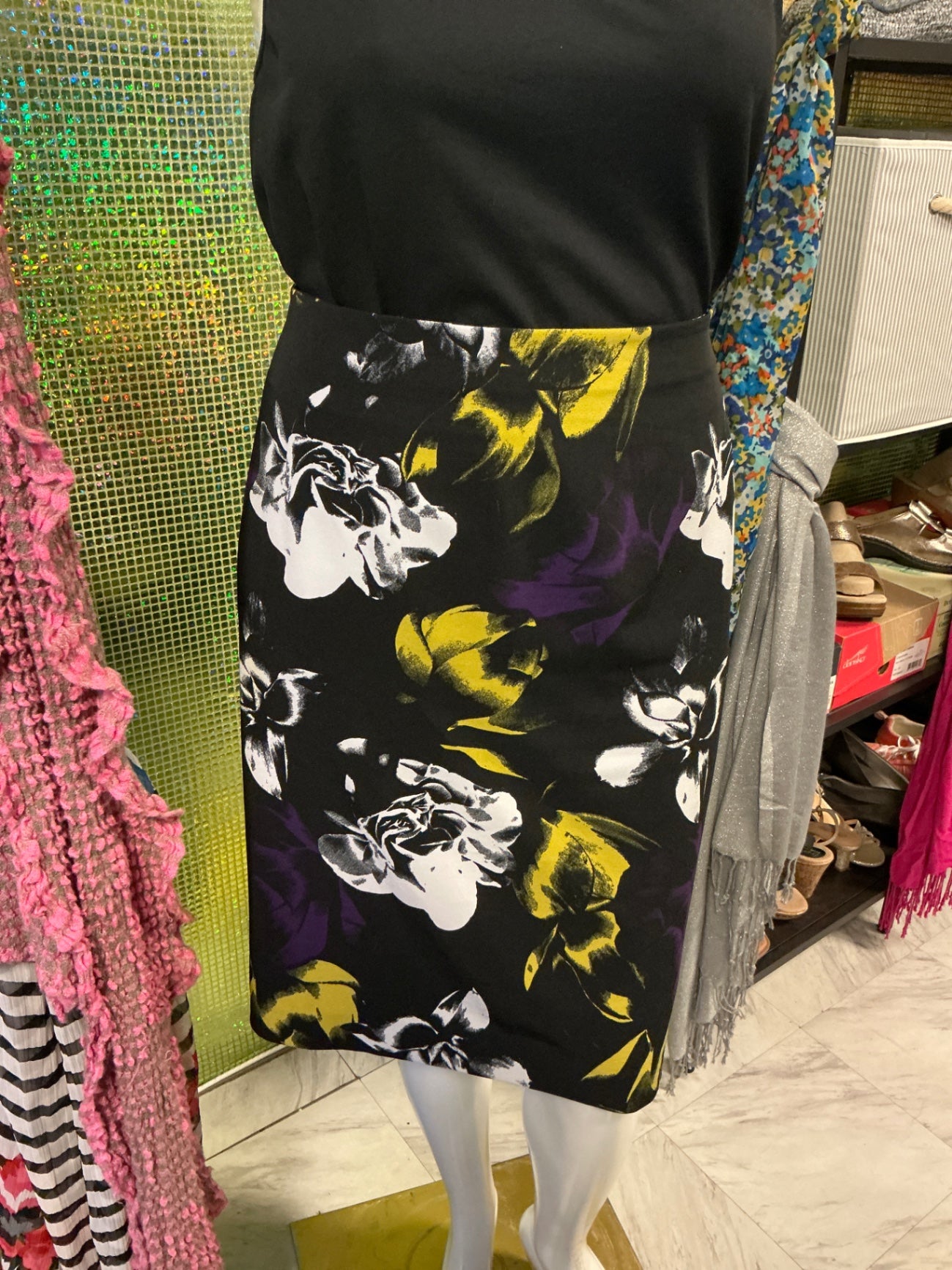 Lane Bryant Skirt - Black with yellow, purple and white floral print - 20