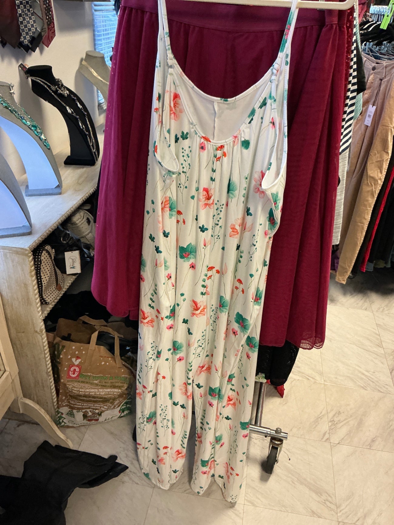 Sleeveless Romper - White with multicolored floral print - 3XL
