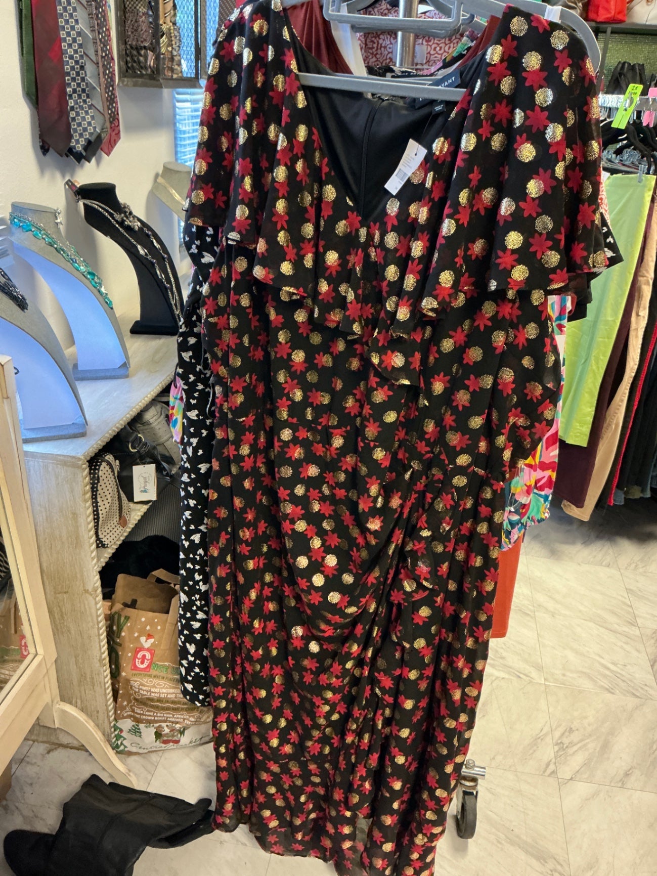 Lane Bryant Dress - Black with Red and Gold accents - 28 NWT