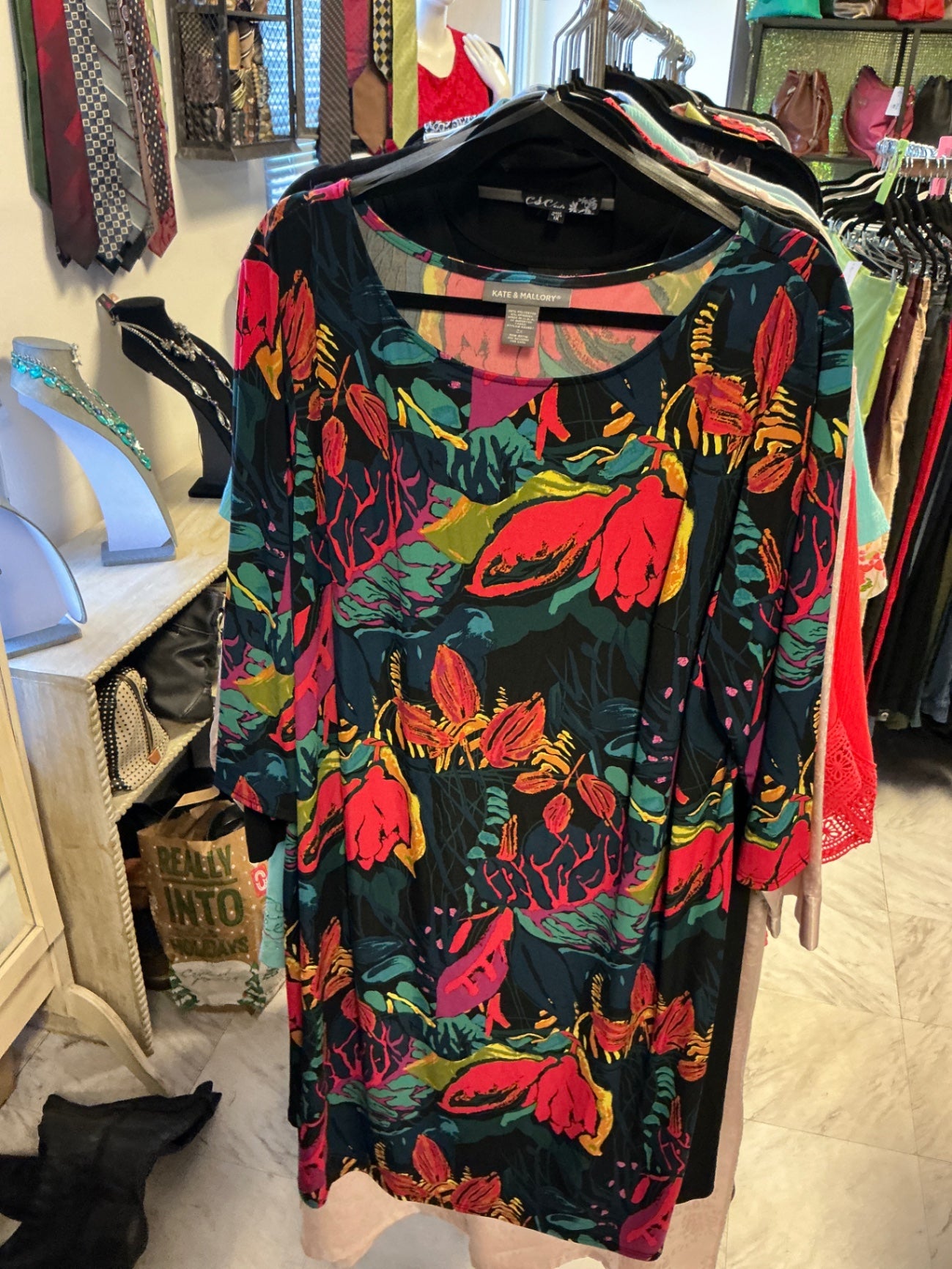 Kate & Mallory Dress - Multicolor (primarily dark background with vibrant floral pattern) - 2X