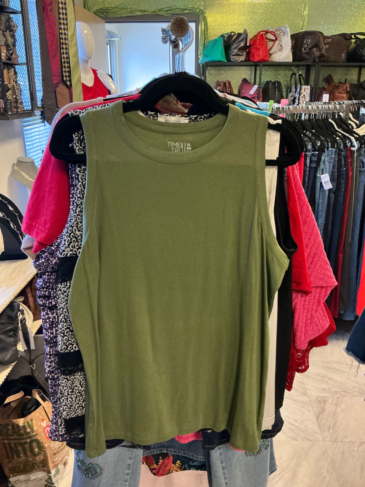 TIME & TRU Sleeveless Top - Olive Green - XL